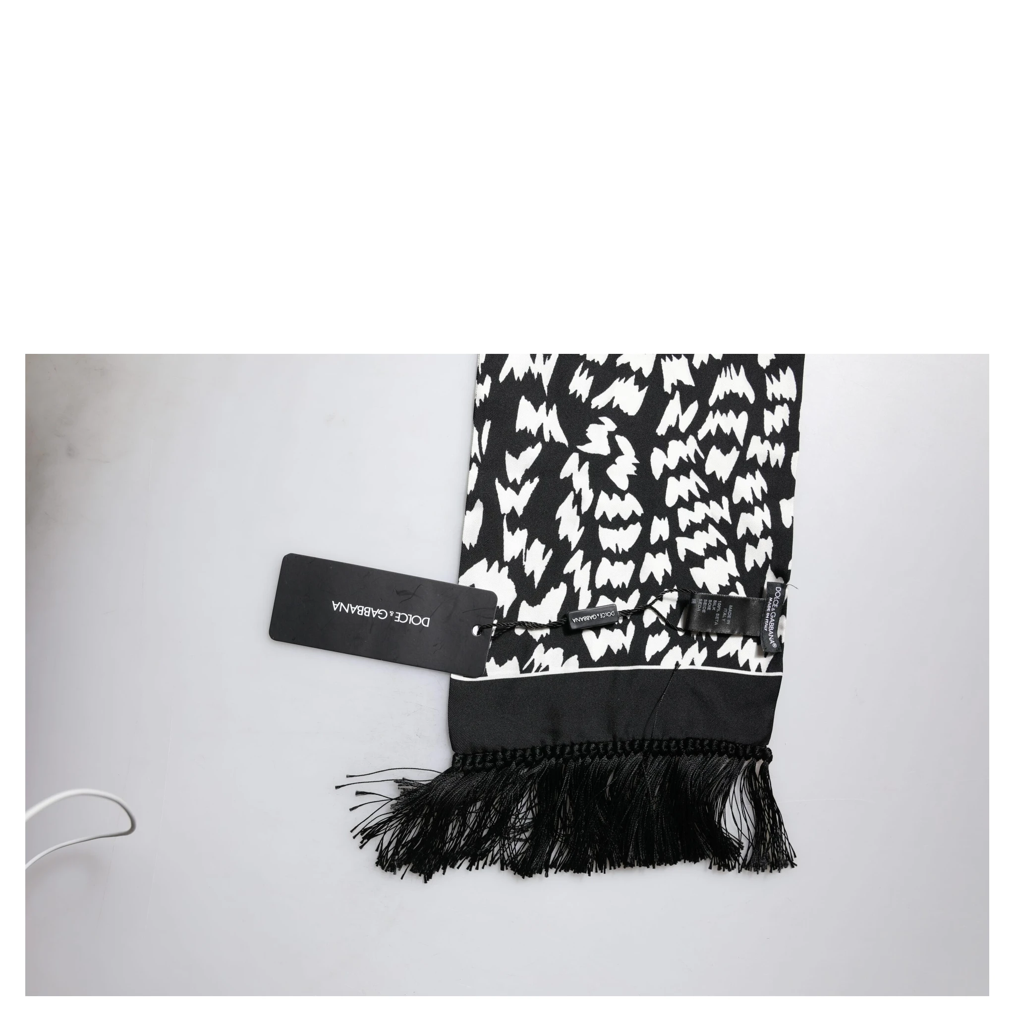 Black White Patterned Fringes Shawl Scarf