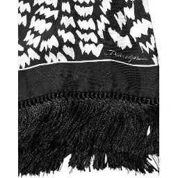 Black White Patterned Fringes Shawl Scarf
