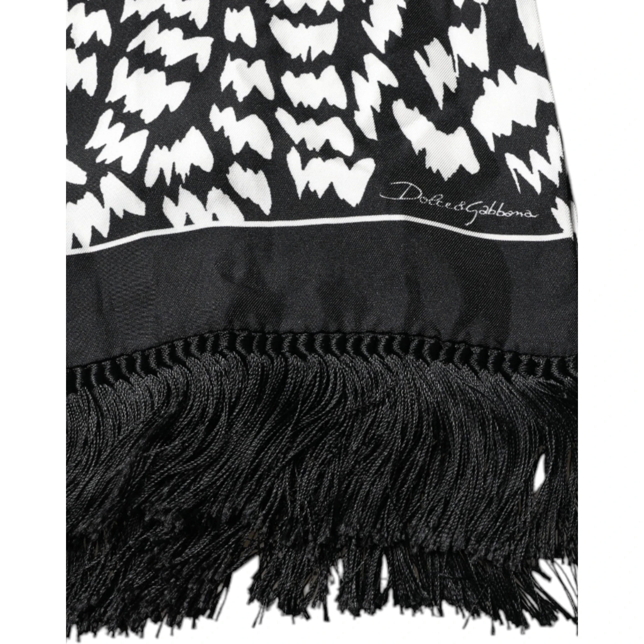 Black White Patterned Fringes Shawl Scarf