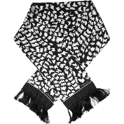 Black White Patterned Fringes Shawl Scarf