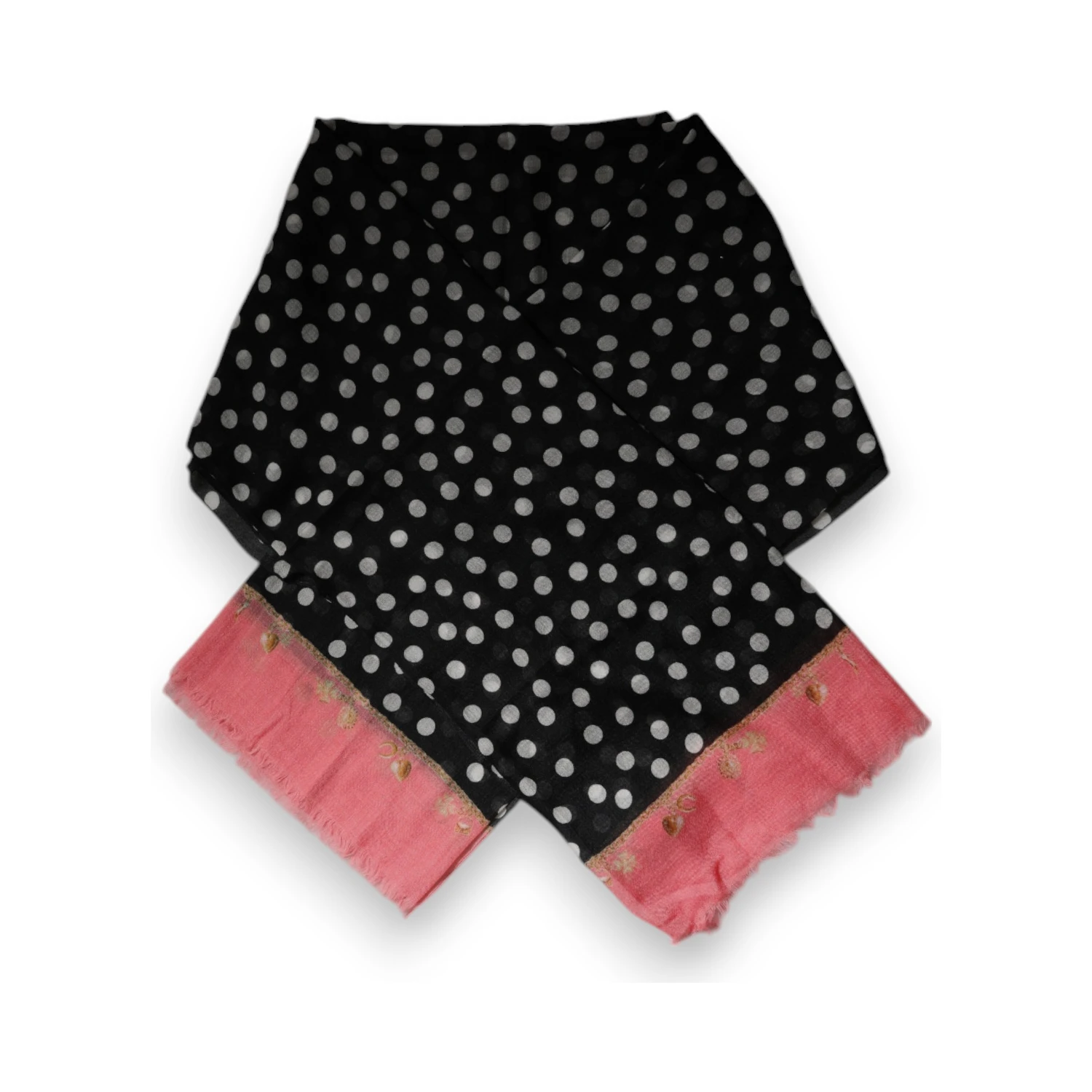 Black White Polka Dots Fringes Wrap Scarf