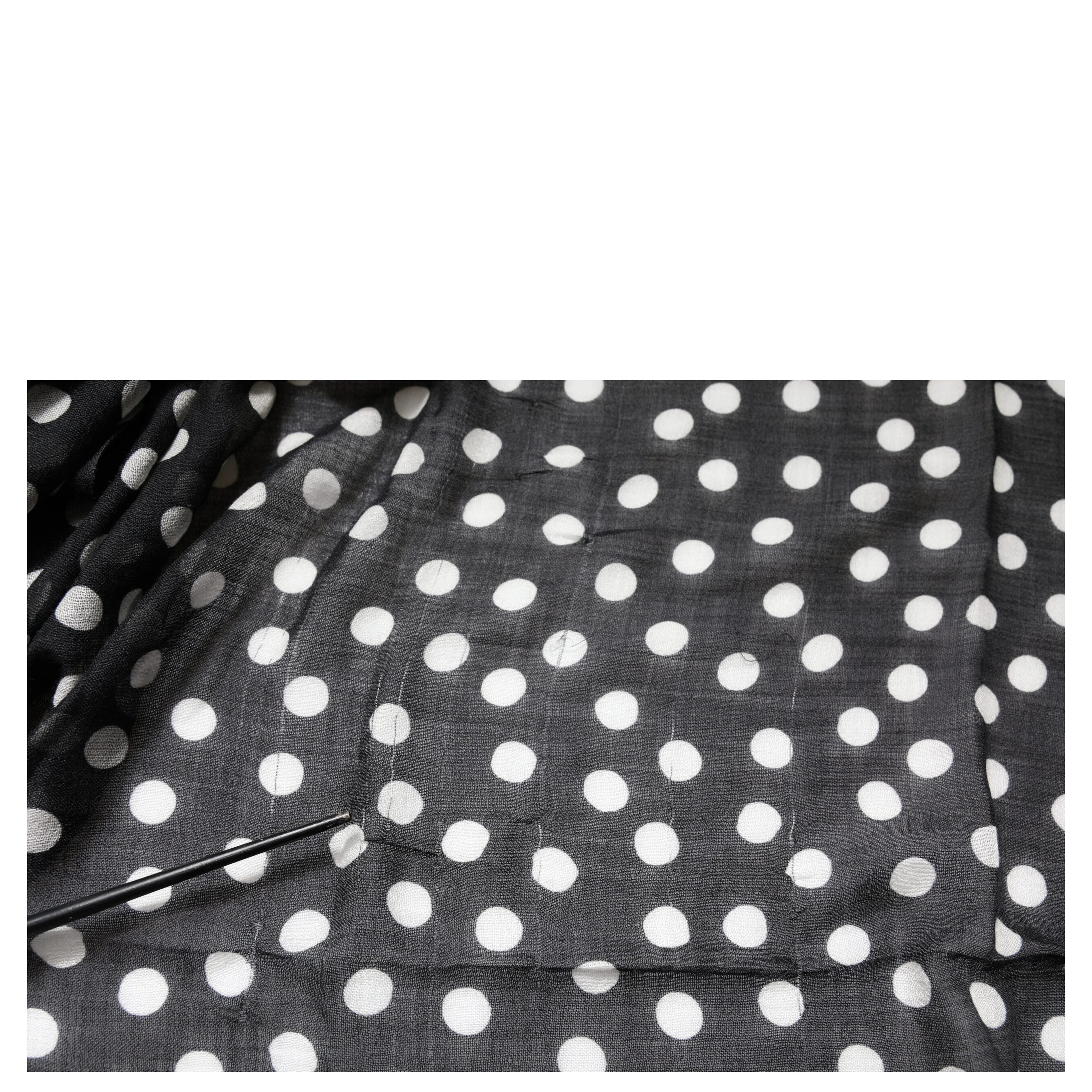 Black White Polka Dots Fringes Wrap Scarf