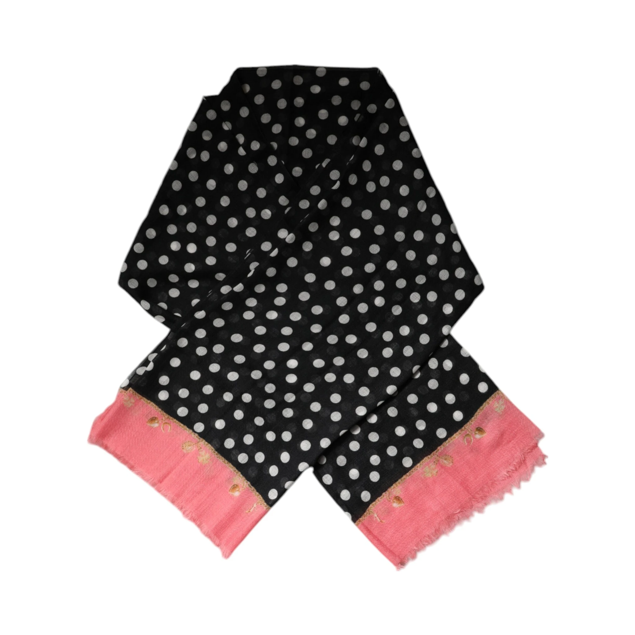 Black White Polka Dots Fringes Wrap Scarf