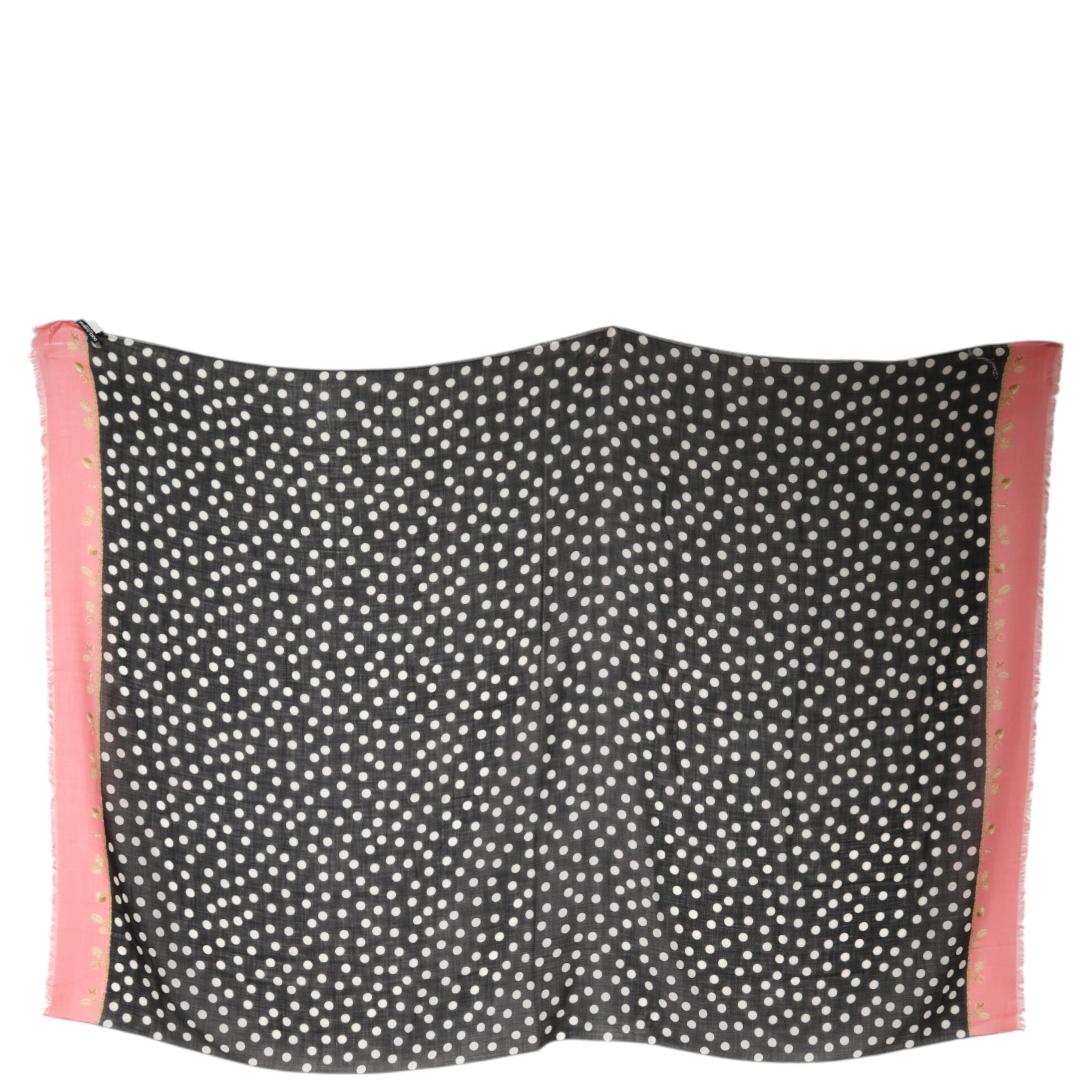 Black White Polka Dots Fringes Wrap Scarf
