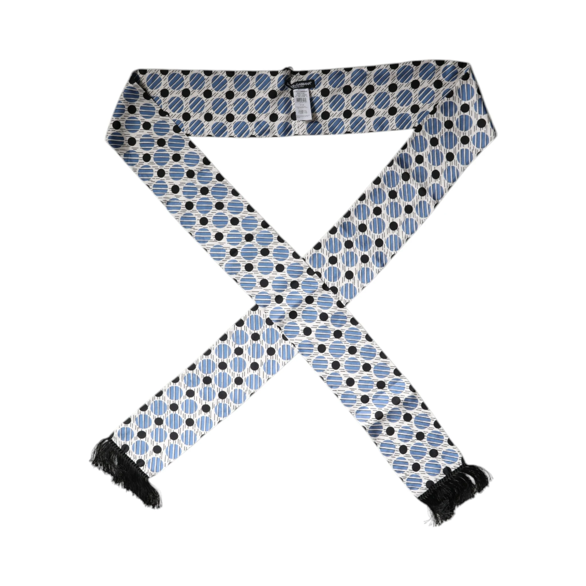 White Blue Polka Dotted Silk Skinny Scarf