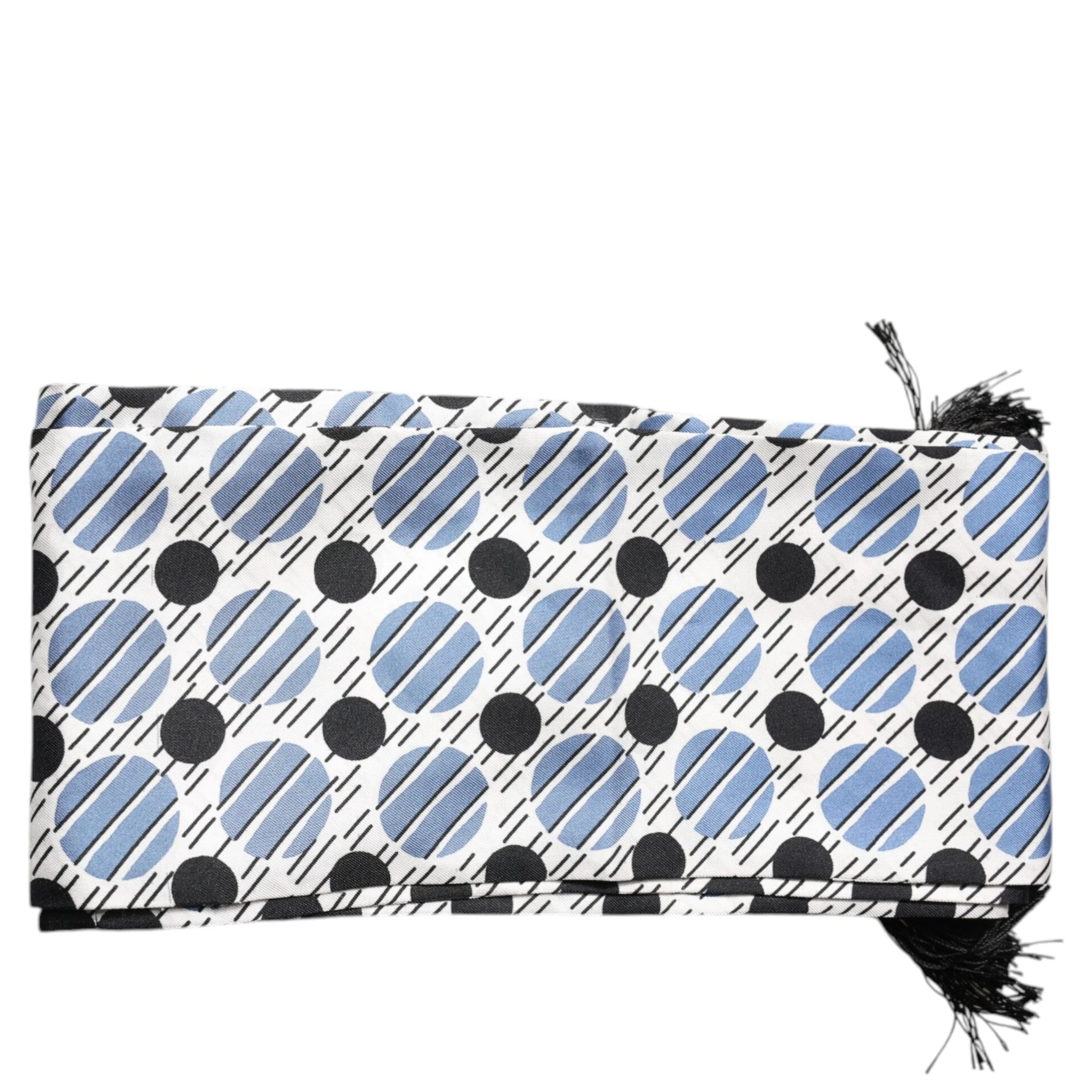 White Blue Polka Dotted Silk Skinny Scarf