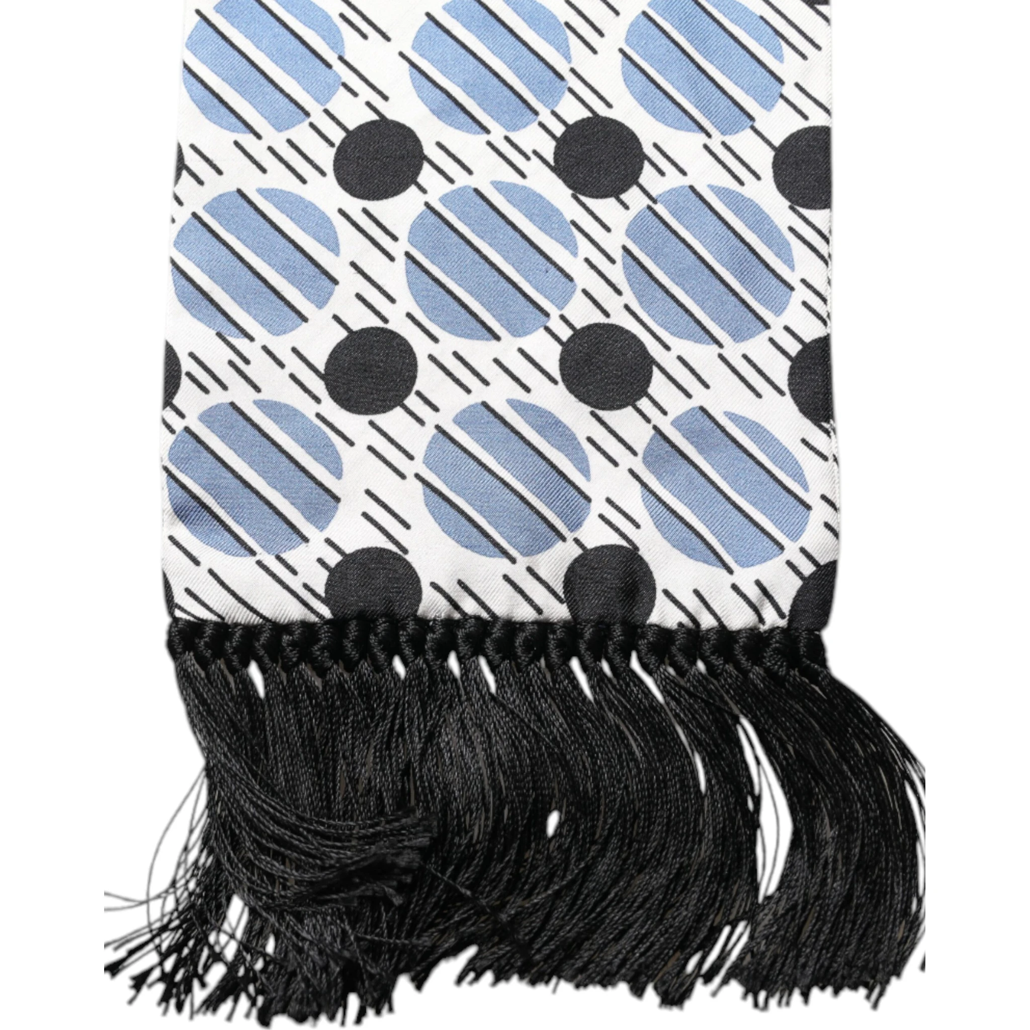 White Blue Polka Dotted Silk Skinny Scarf