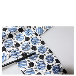 White Blue Polka Dotted Silk Skinny Scarf