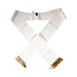 White Floral Jacquard Skinny Fringes Scarf