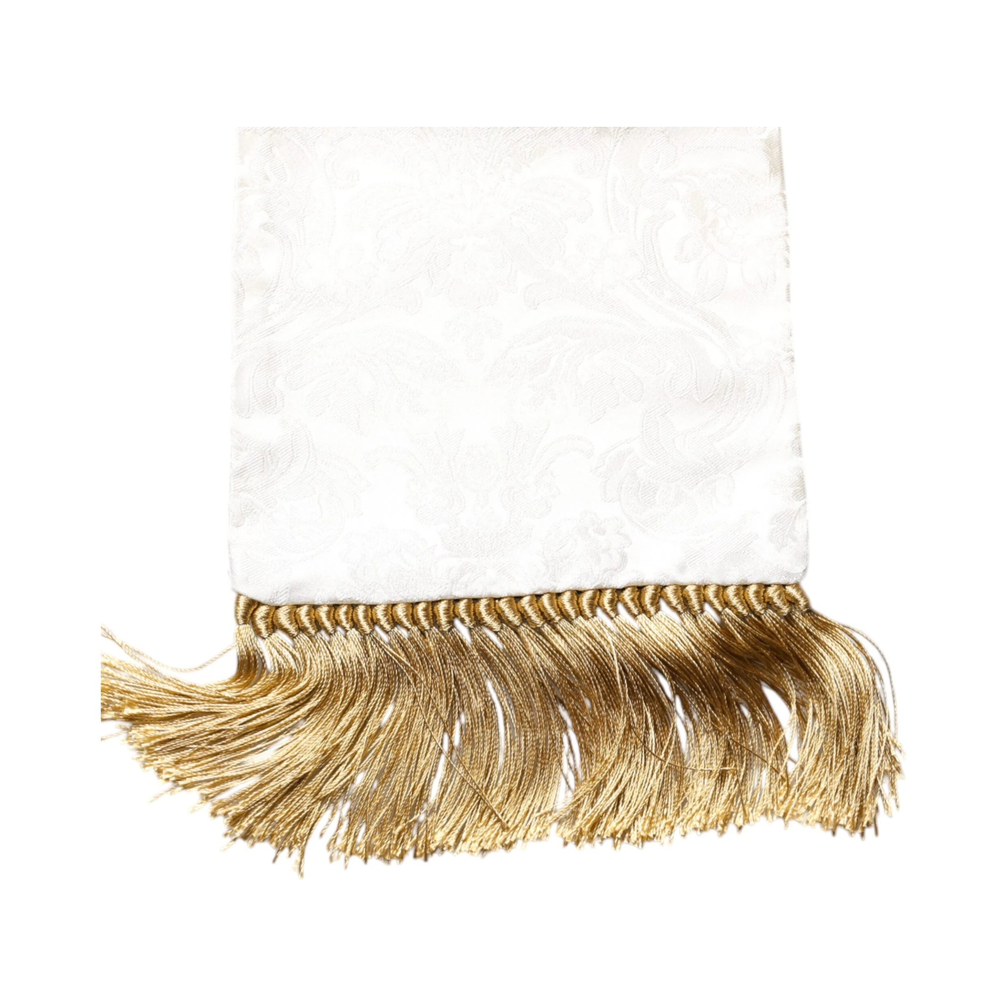 White Floral Jacquard Skinny Fringes Scarf