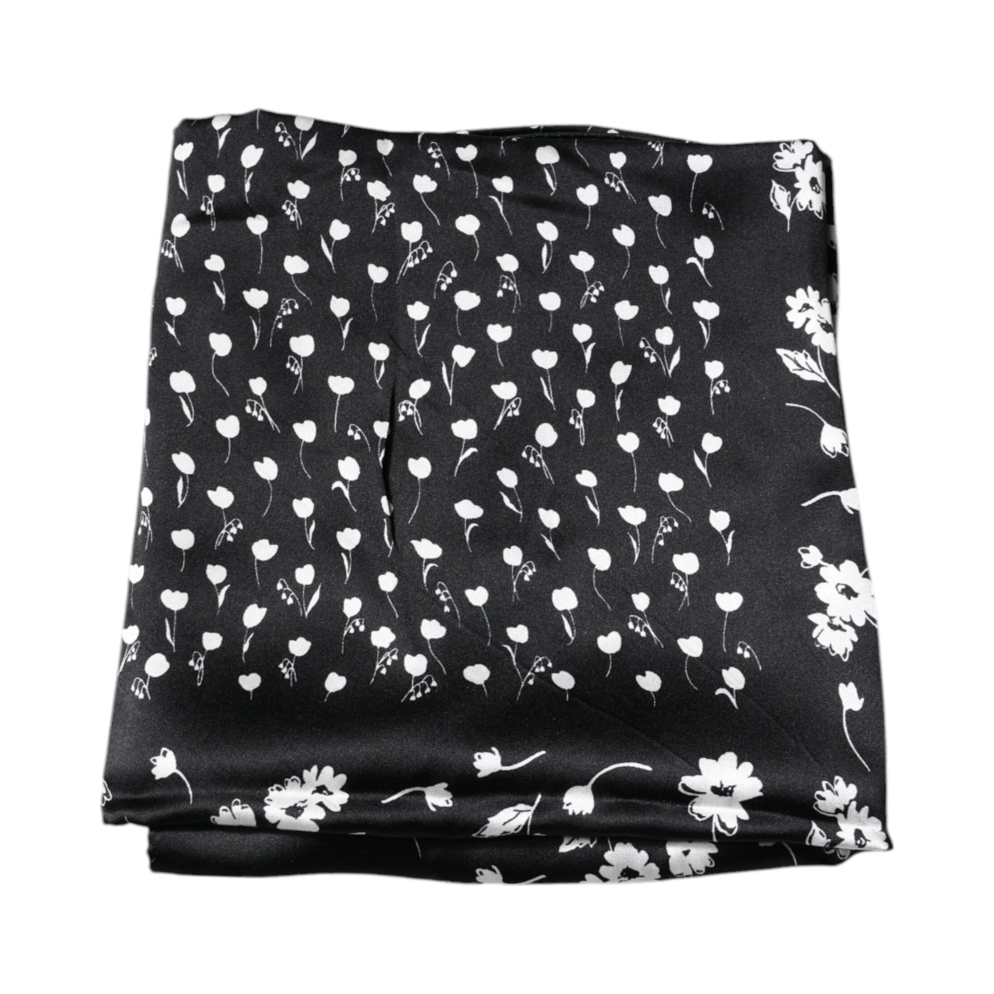 Black Floral Silk Square Wrap Shawl Scarf