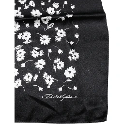 Black Floral Silk Square Wrap Shawl Scarf