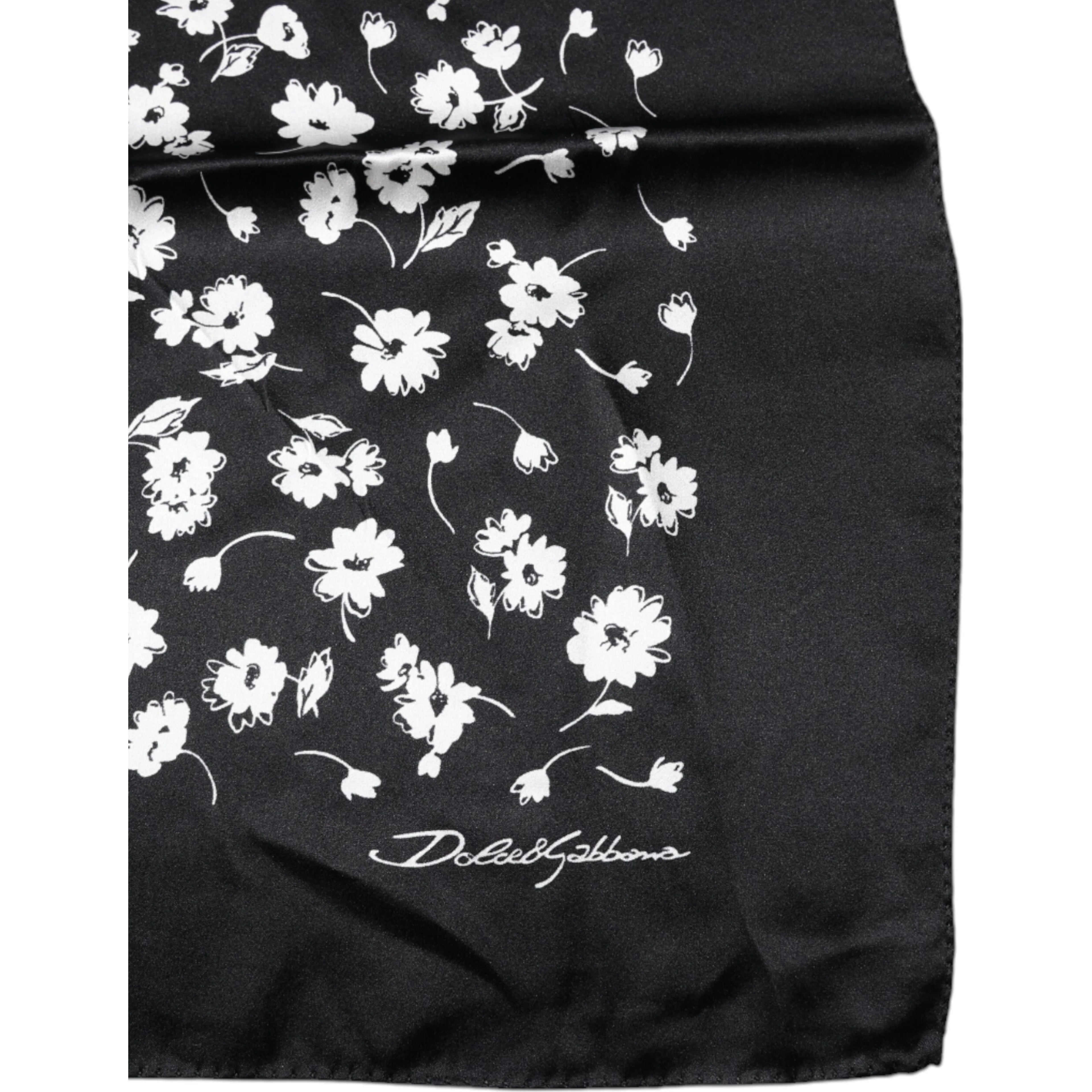 Black Floral Silk Square Wrap Shawl Scarf