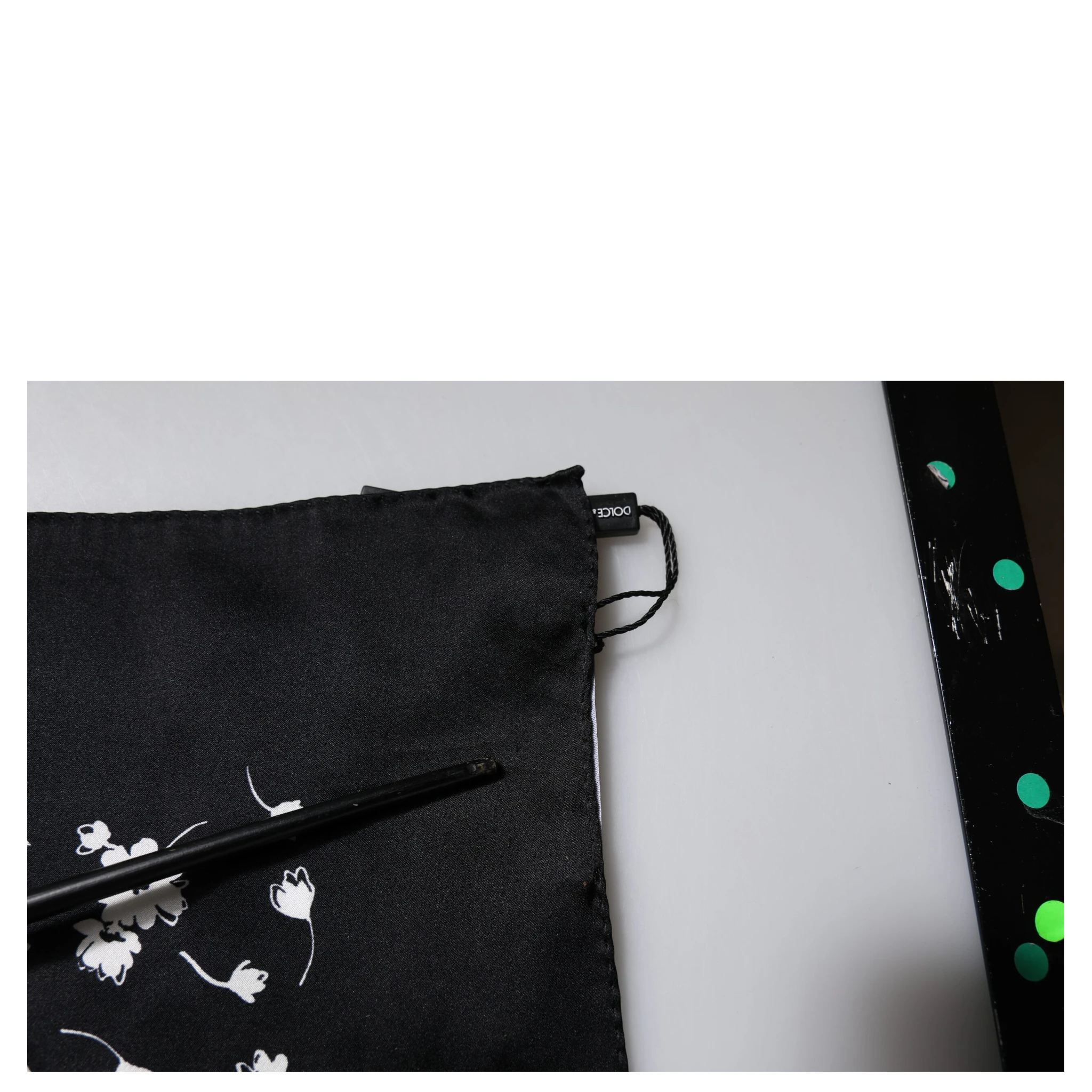 Black Floral Silk Square Wrap Shawl Scarf