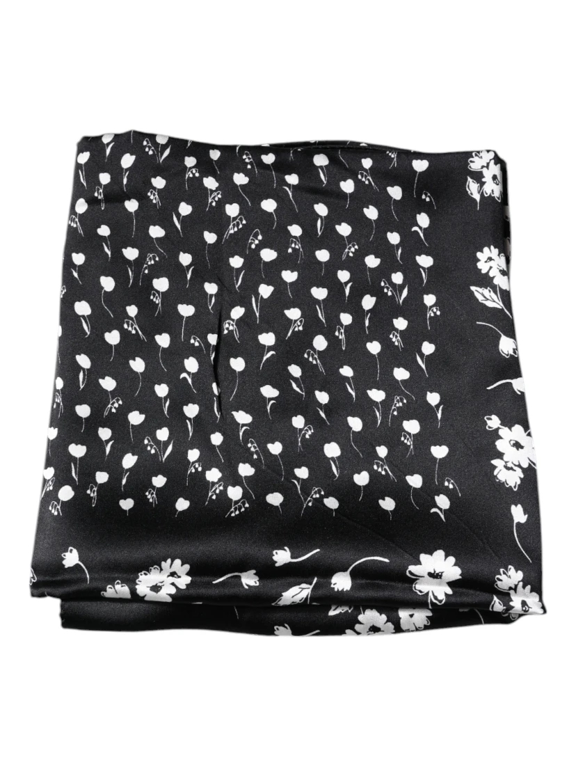 Black Floral Silk Square Wrap Shawl Scarf