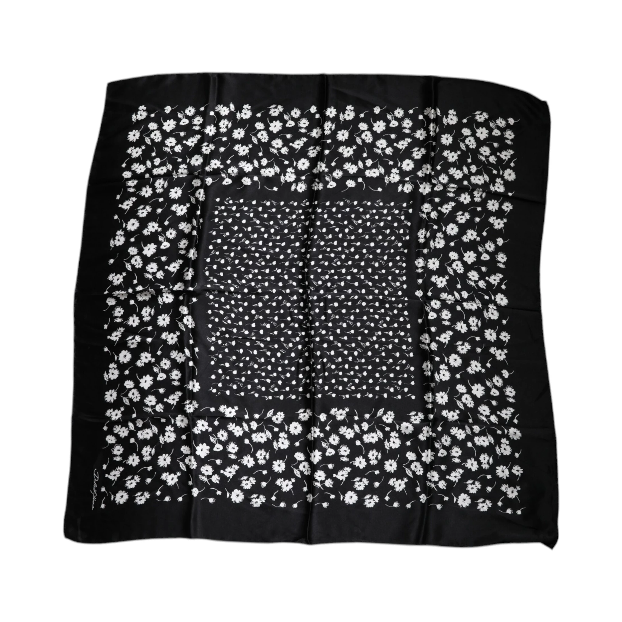 Black Floral Silk Square Wrap Shawl Scarf