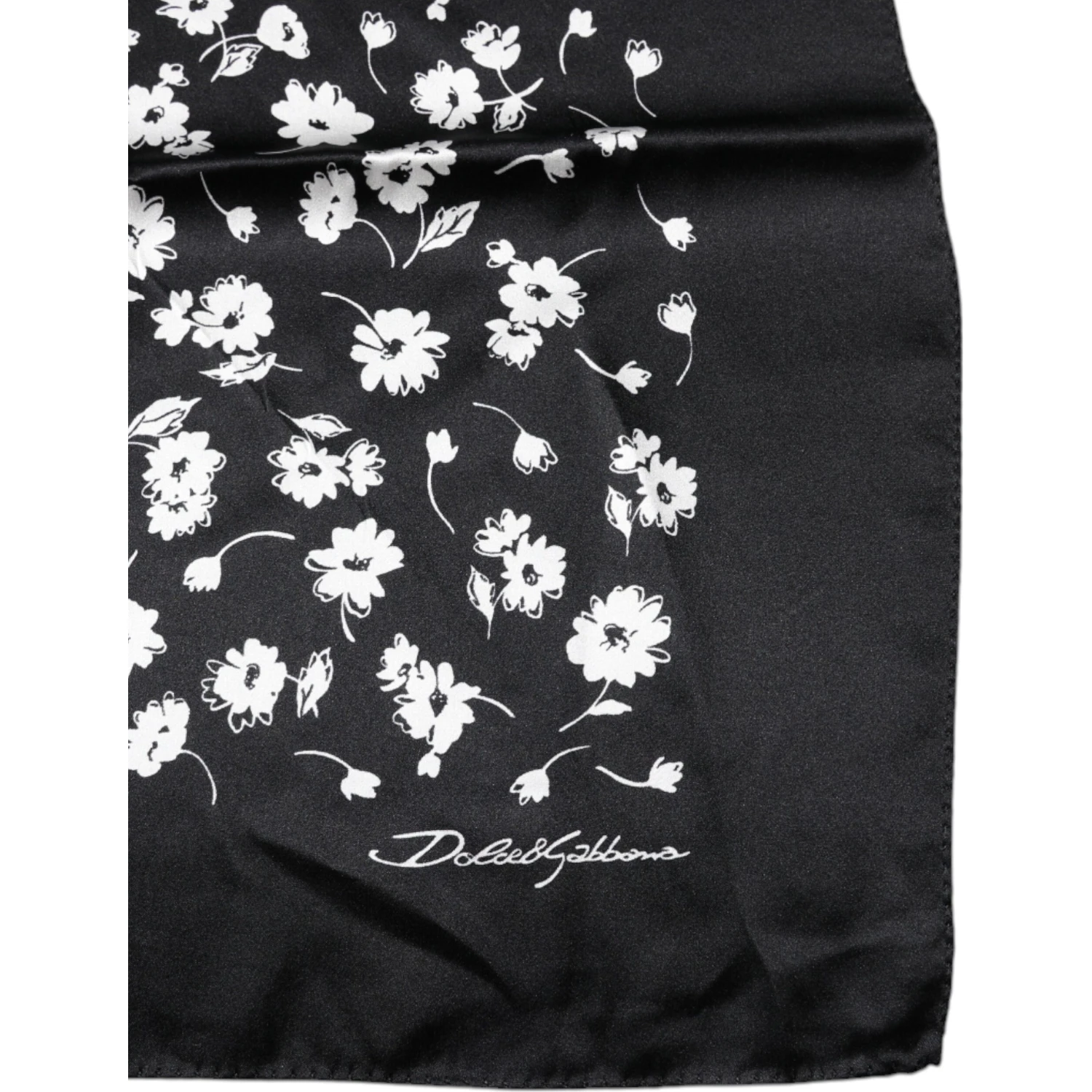 Black Floral Silk Square Wrap Shawl Scarf