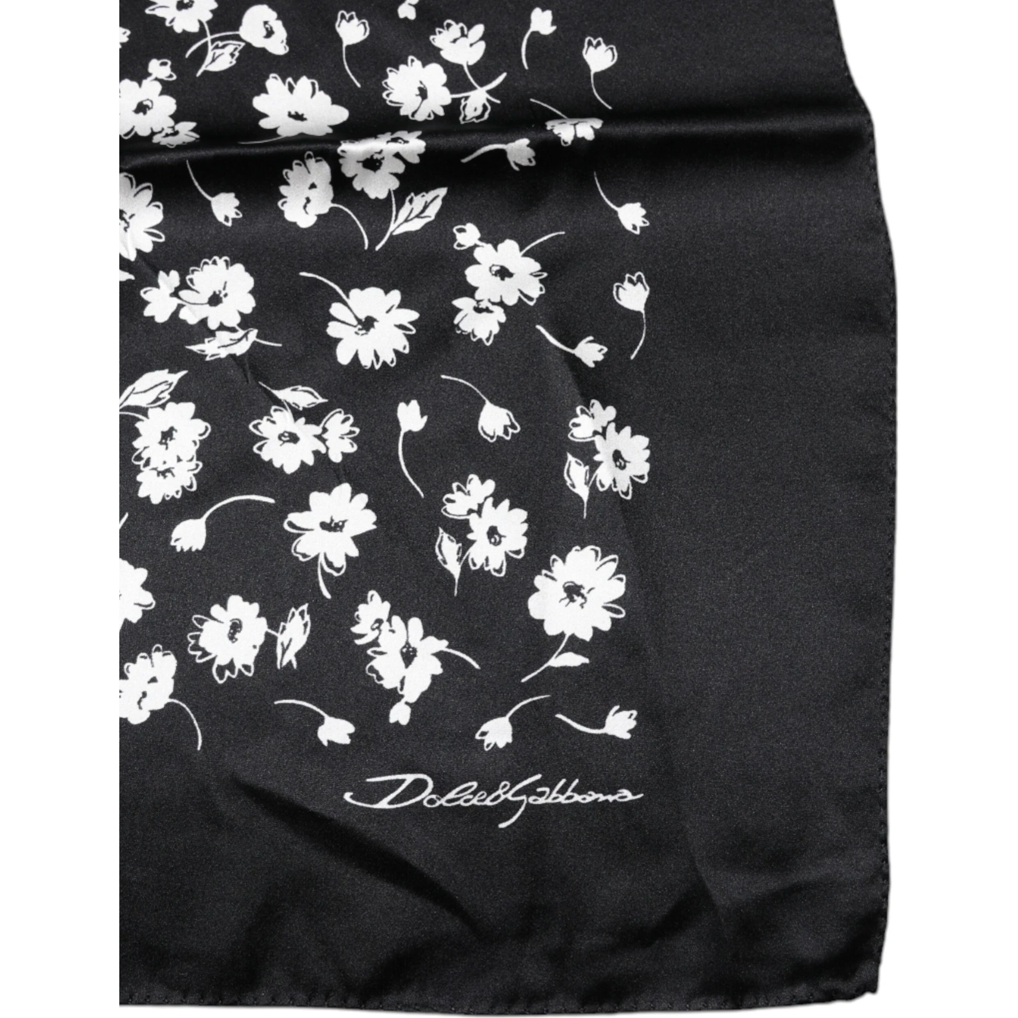 Black Floral Silk Square Wrap Shawl Scarf