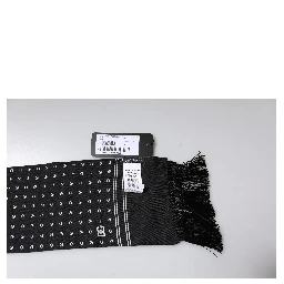 Black White Polka Dotted Silk Skinny Fringes Scarf