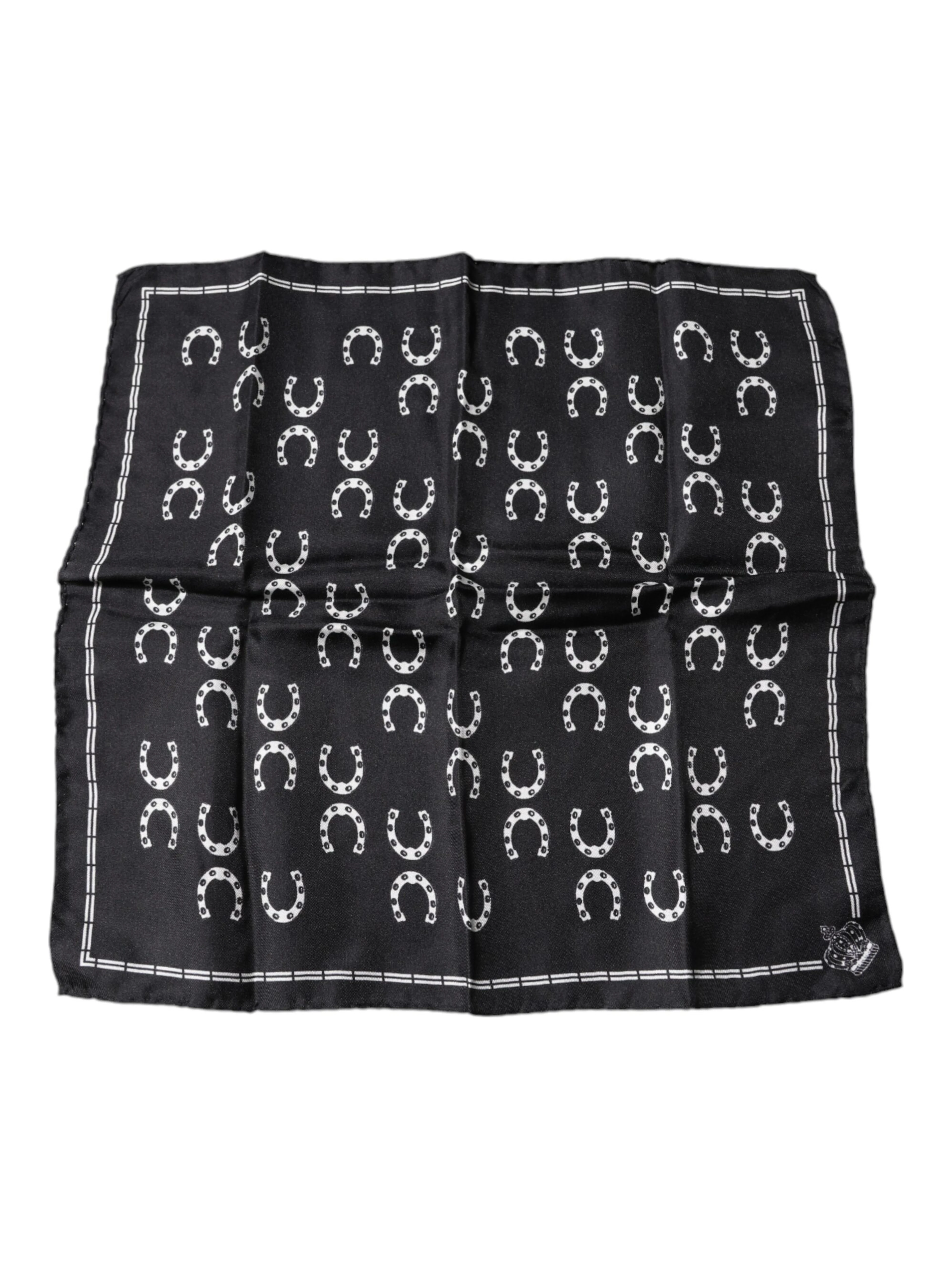 Black Horseshoe Silk Square Handkerchief Scarf