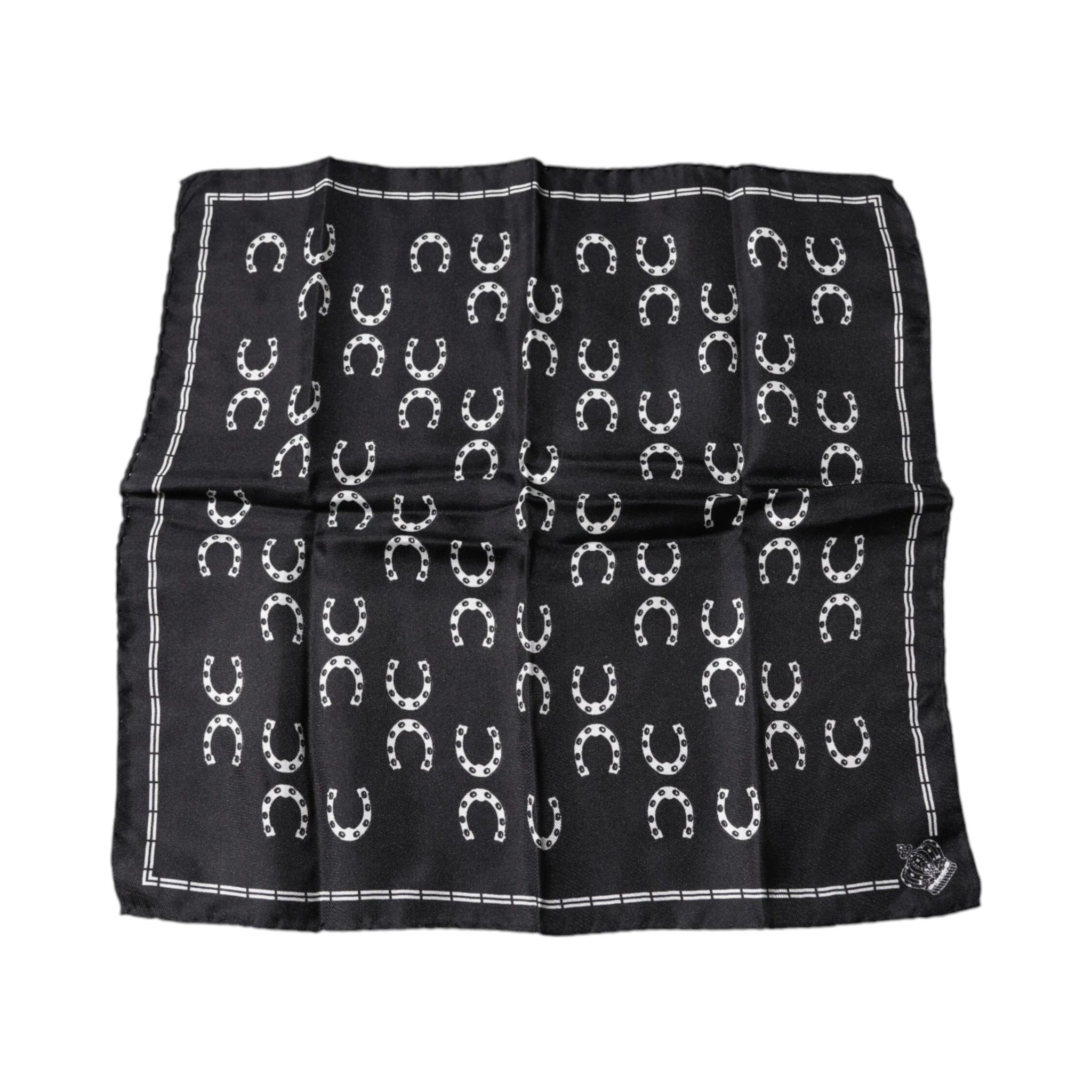 Black Horseshoe Silk Square Handkerchief Scarf