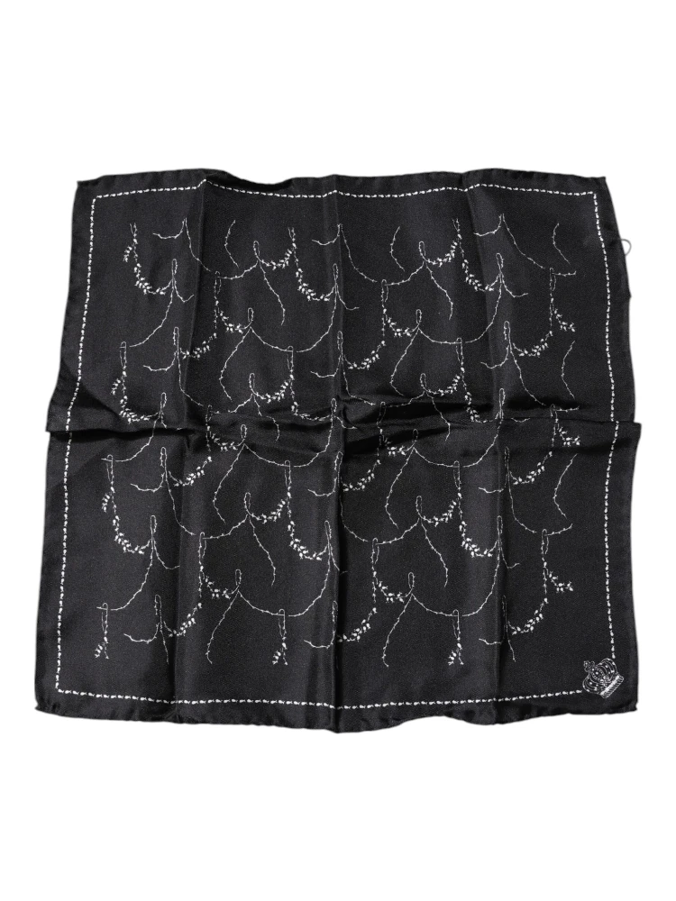 Black Patterned Silk Handkerchief Scarf