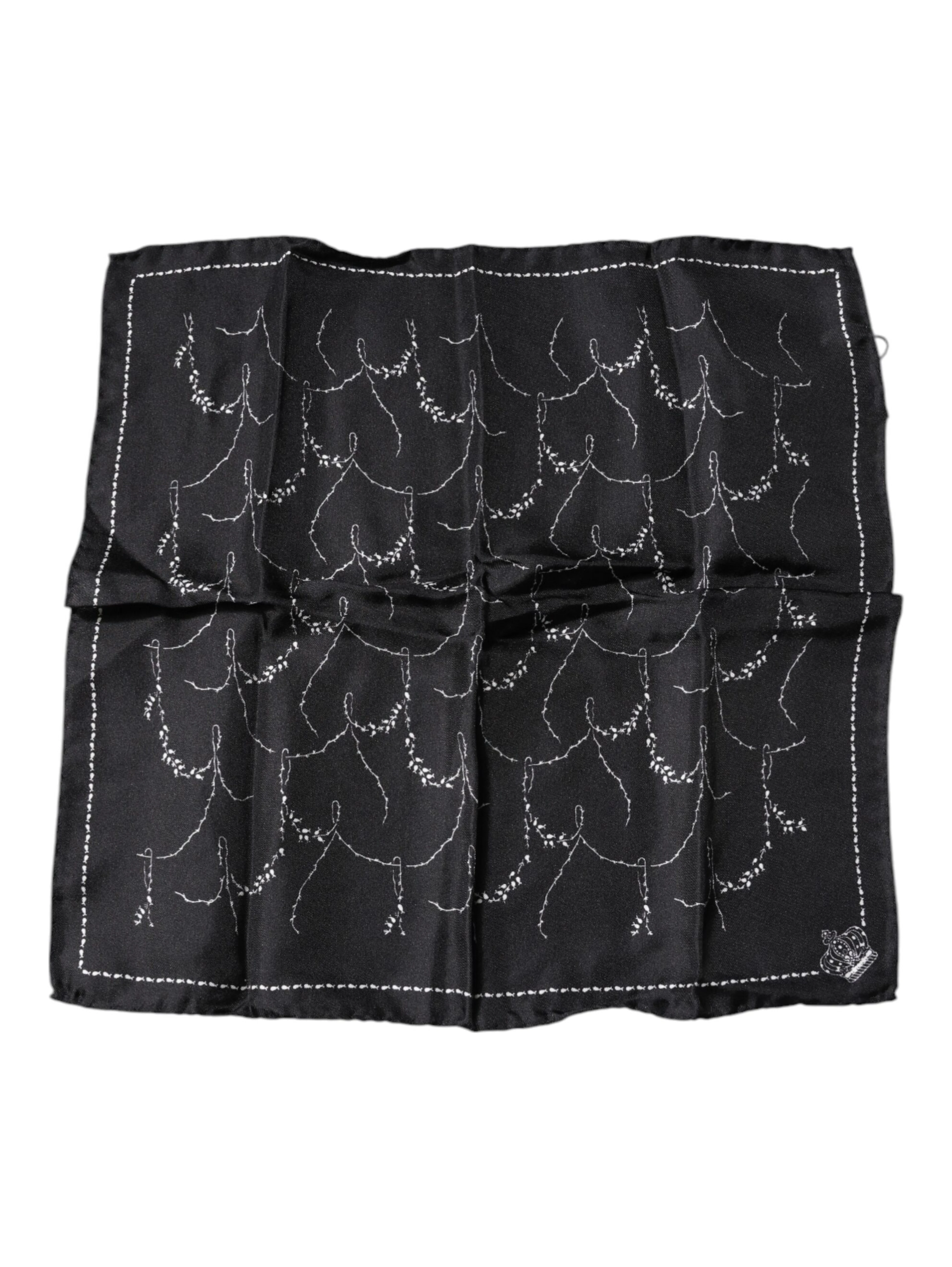 Black Patterned Silk Handkerchief Scarf