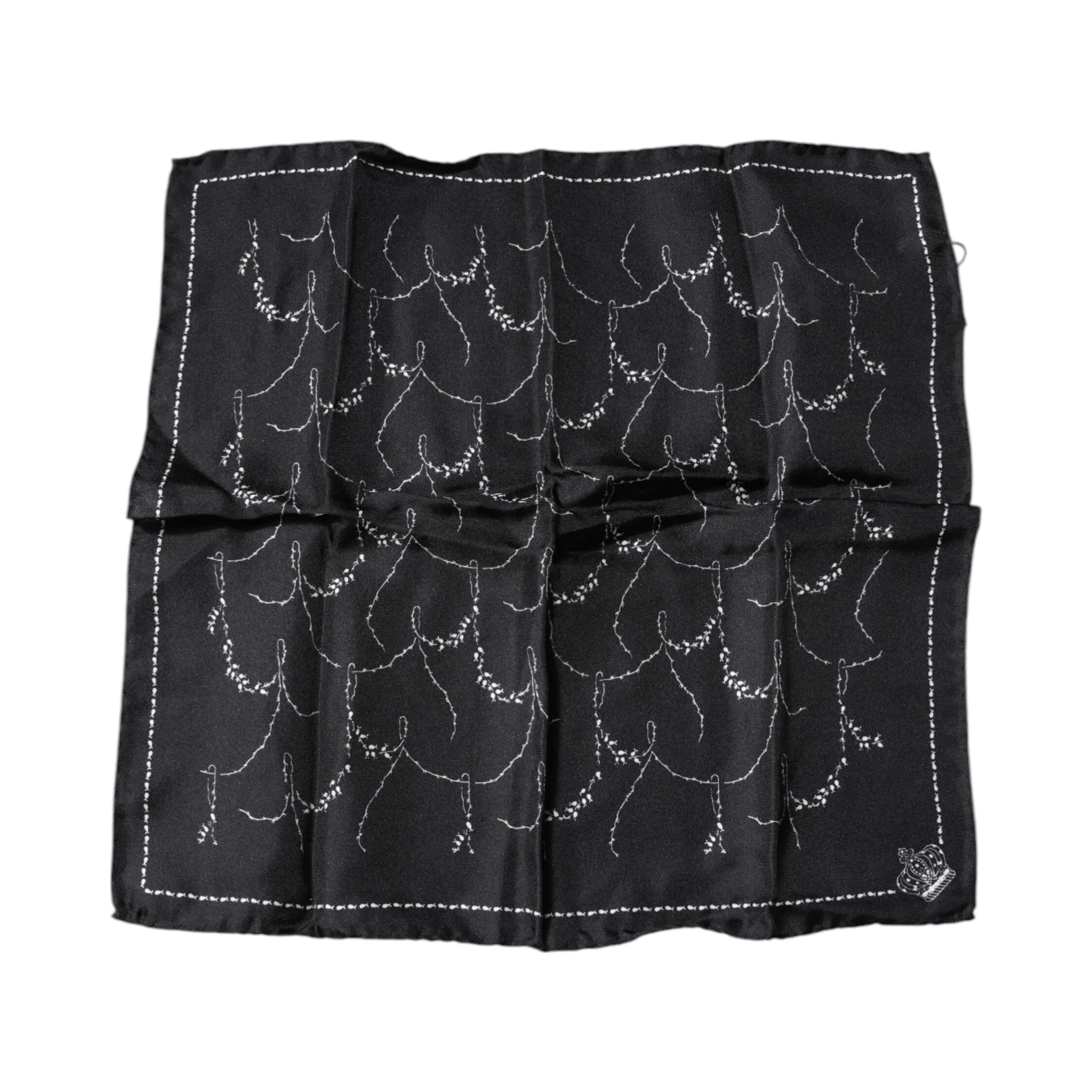 Black Patterned Silk Handkerchief Scarf