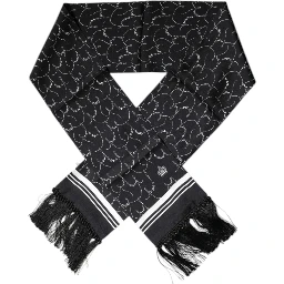 Black Patterned Skinny Fringes Shawl Scarf