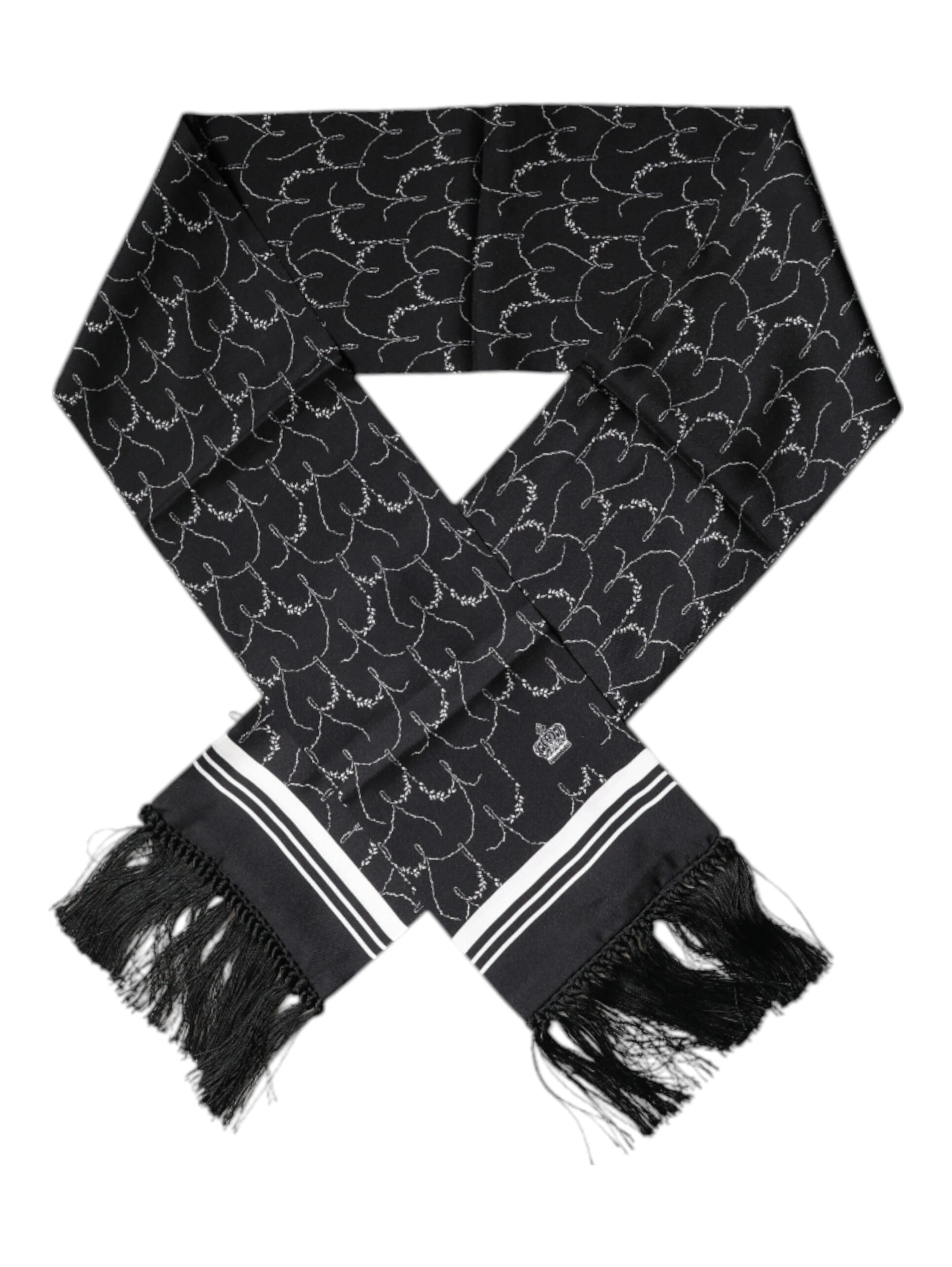 Black Patterned Skinny Fringes Shawl Scarf