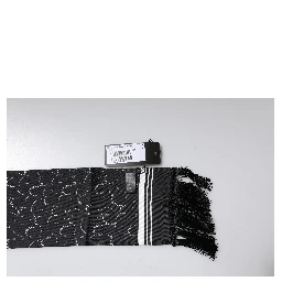 Black Patterned Skinny Fringes Shawl Scarf