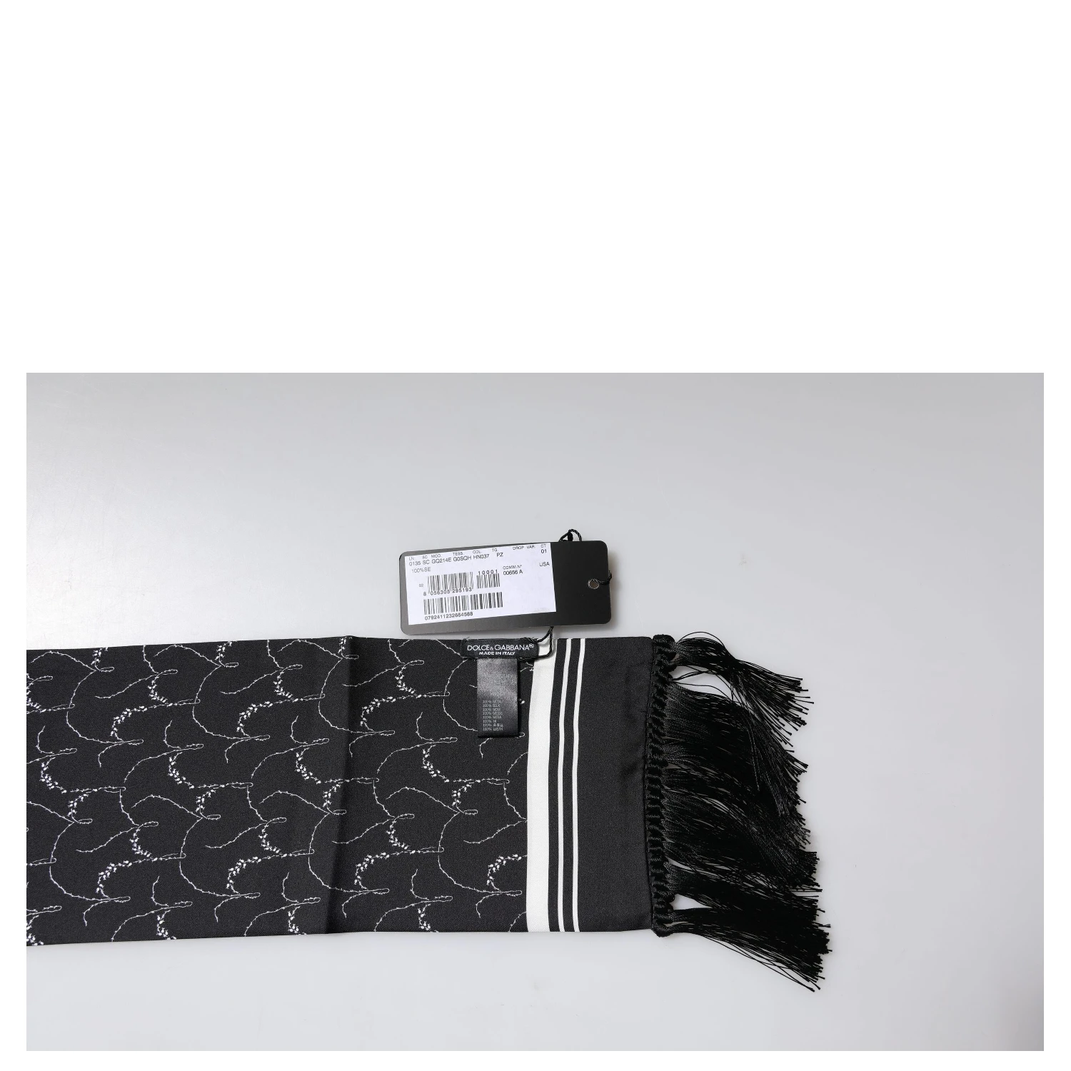 Black Patterned Skinny Fringes Shawl Scarf
