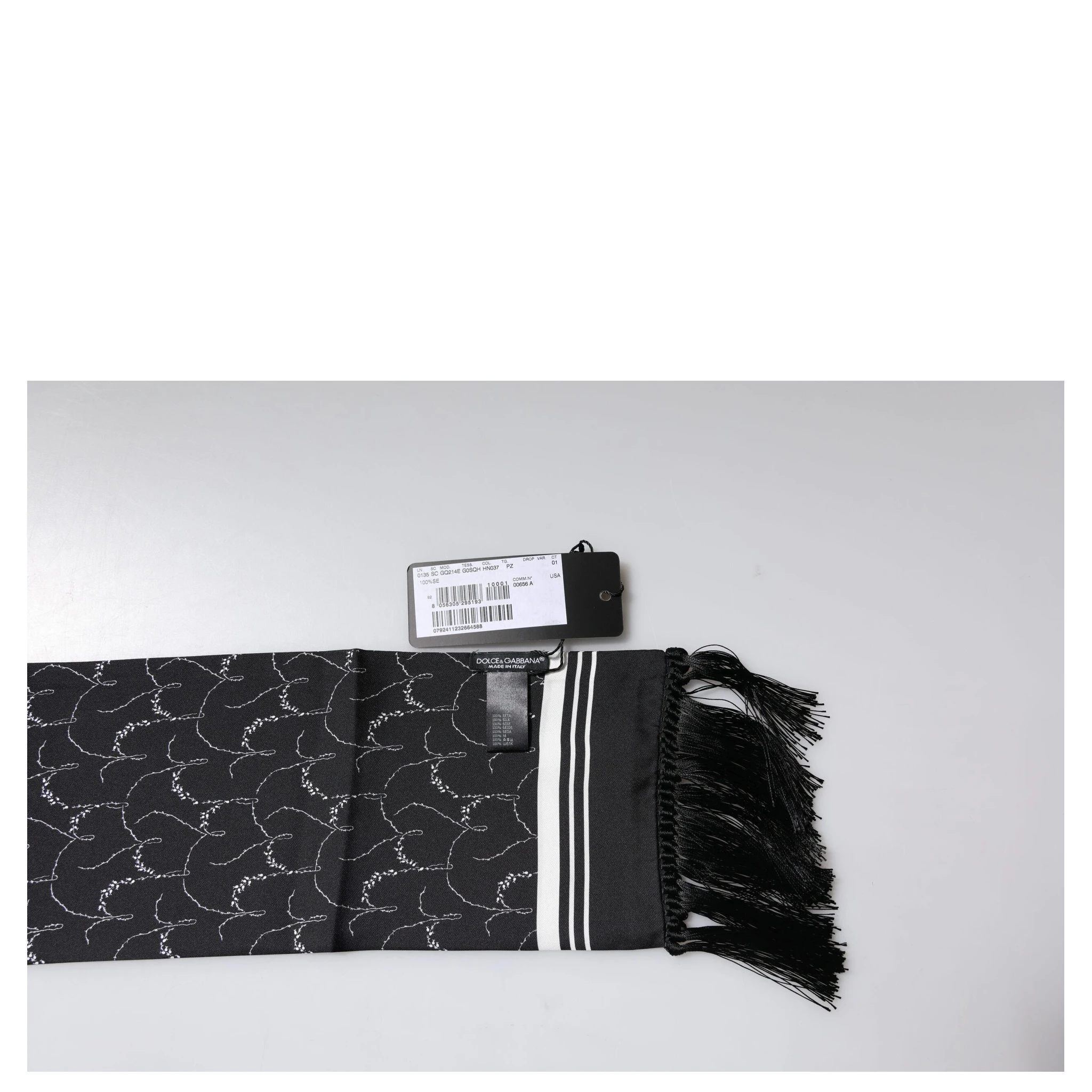 Black Patterned Skinny Fringes Shawl Scarf