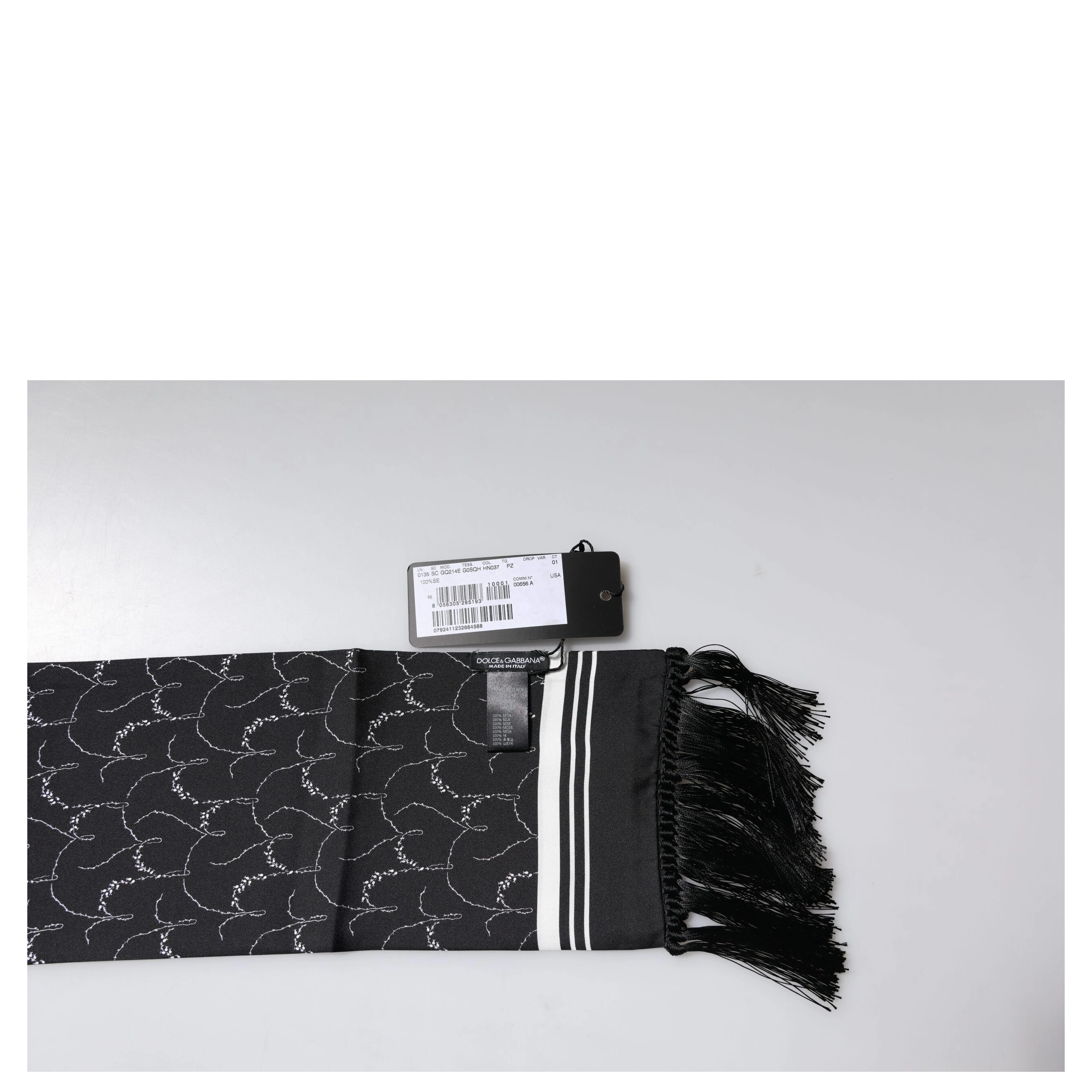 Black Patterned Skinny Fringes Shawl Scarf