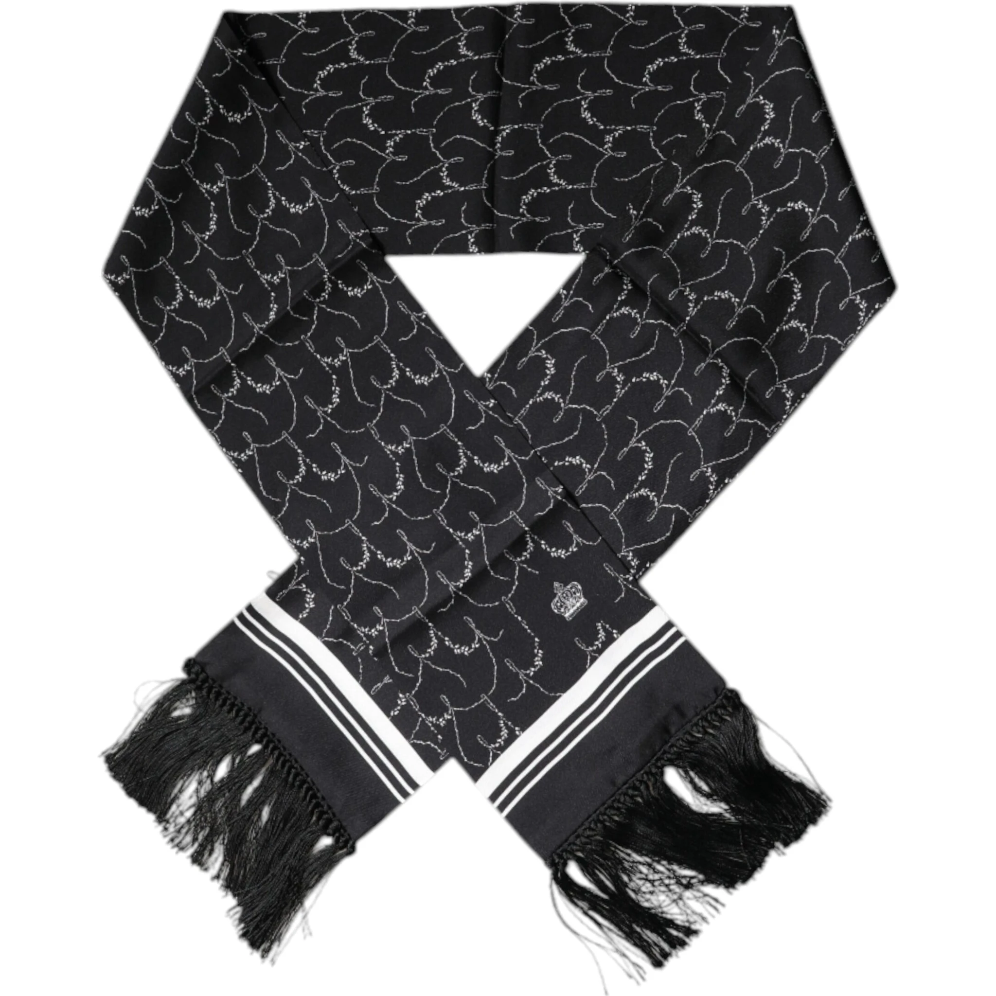 Black Patterned Skinny Fringes Shawl Scarf