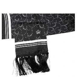 Black Patterned Skinny Fringes Shawl Scarf