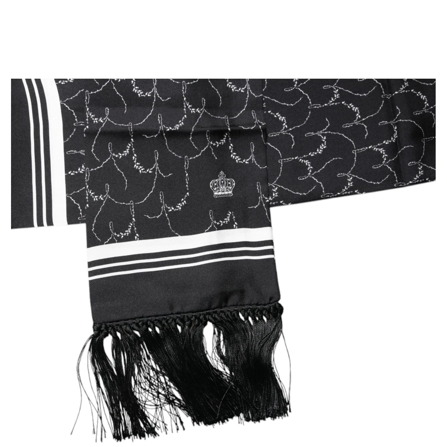 Black Patterned Skinny Fringes Shawl Scarf