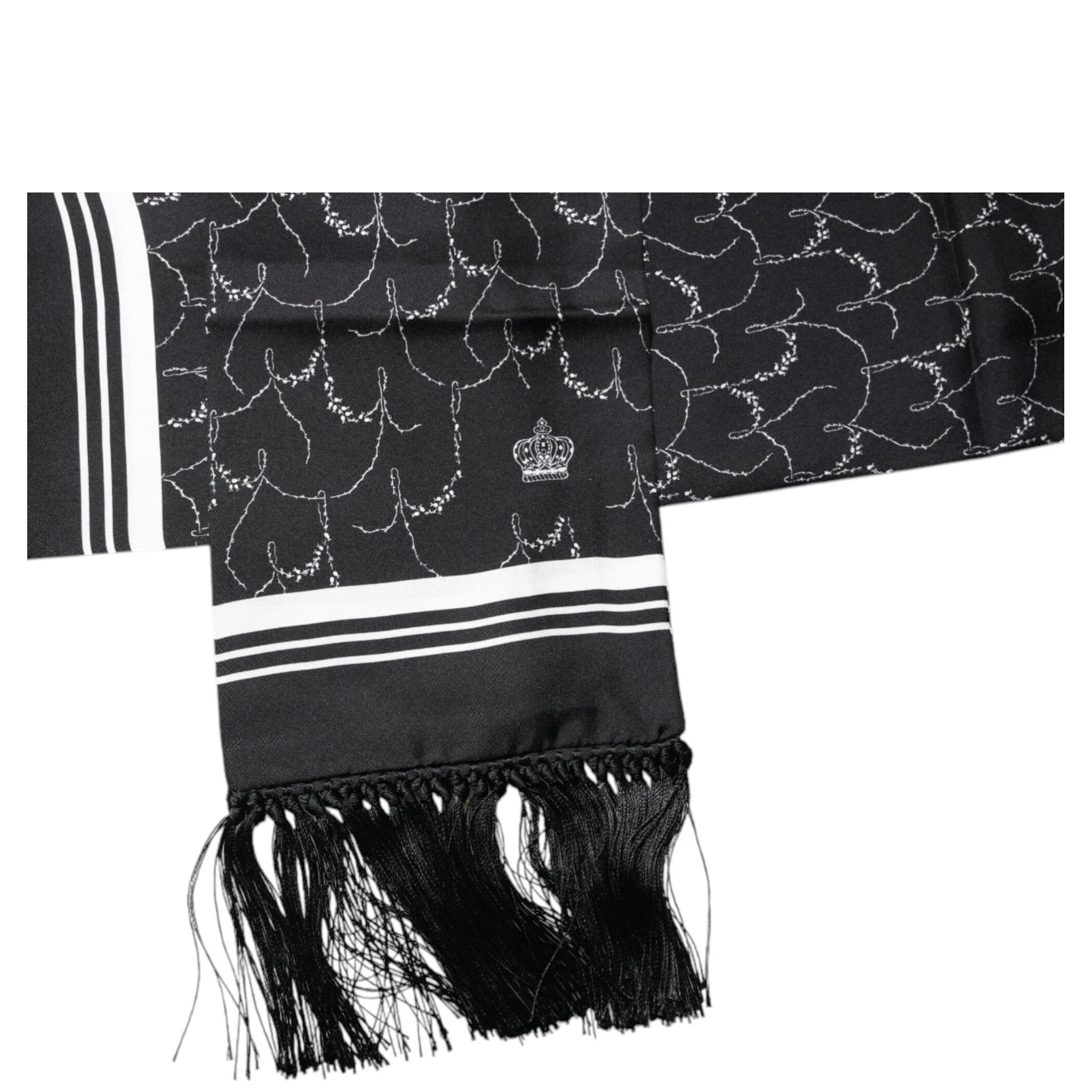 Black Patterned Skinny Fringes Shawl Scarf
