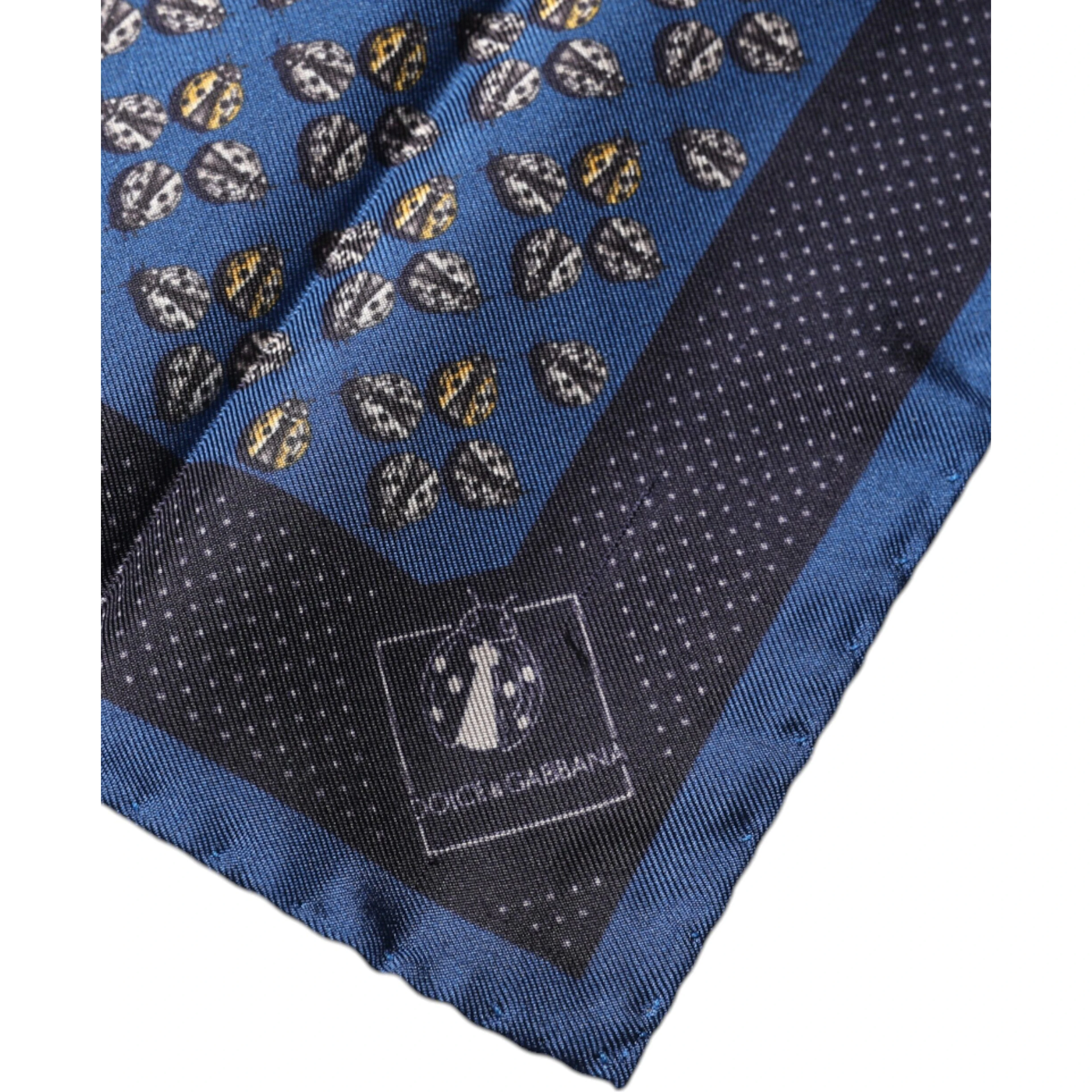 Blue Lady Bug Silk Square Handkerchief Scarf