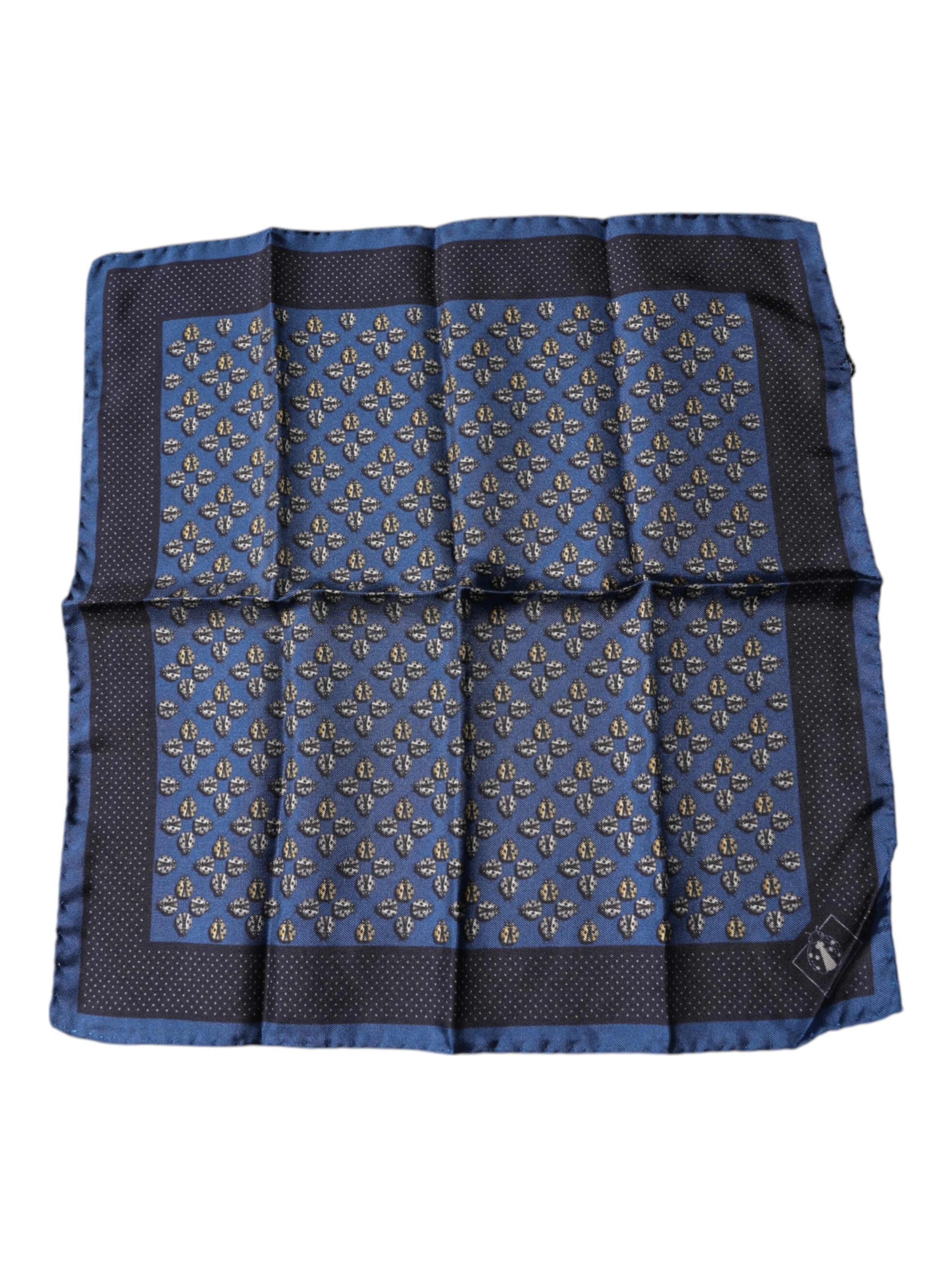 Blue Lady Bug Silk Square Handkerchief Scarf