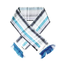 White Blue Stripes Silk Fringes Wrap Scarf