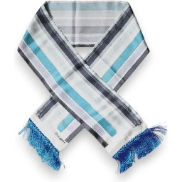 White Blue Stripes Silk Fringes Wrap Scarf