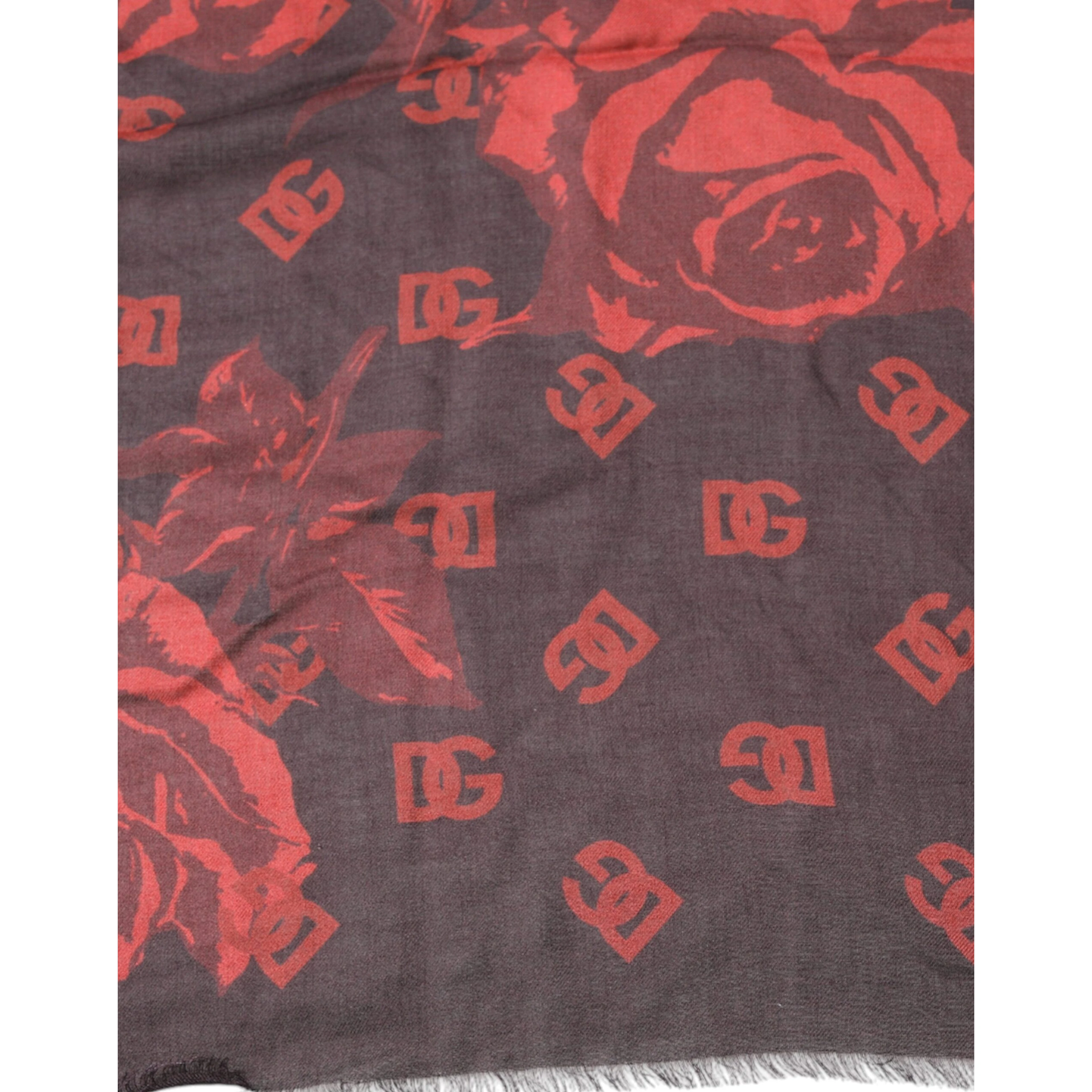 Black Red Floral Modal Wrap Shawl Scarf
