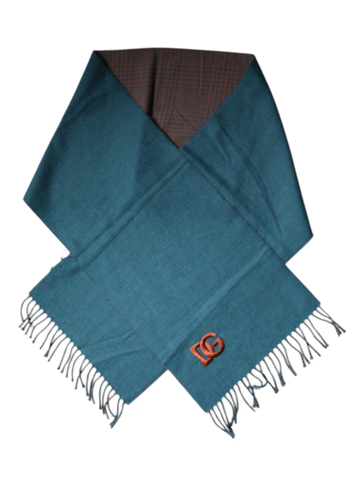 Blue Green Wool Fringes Wrap Shawl Scarf