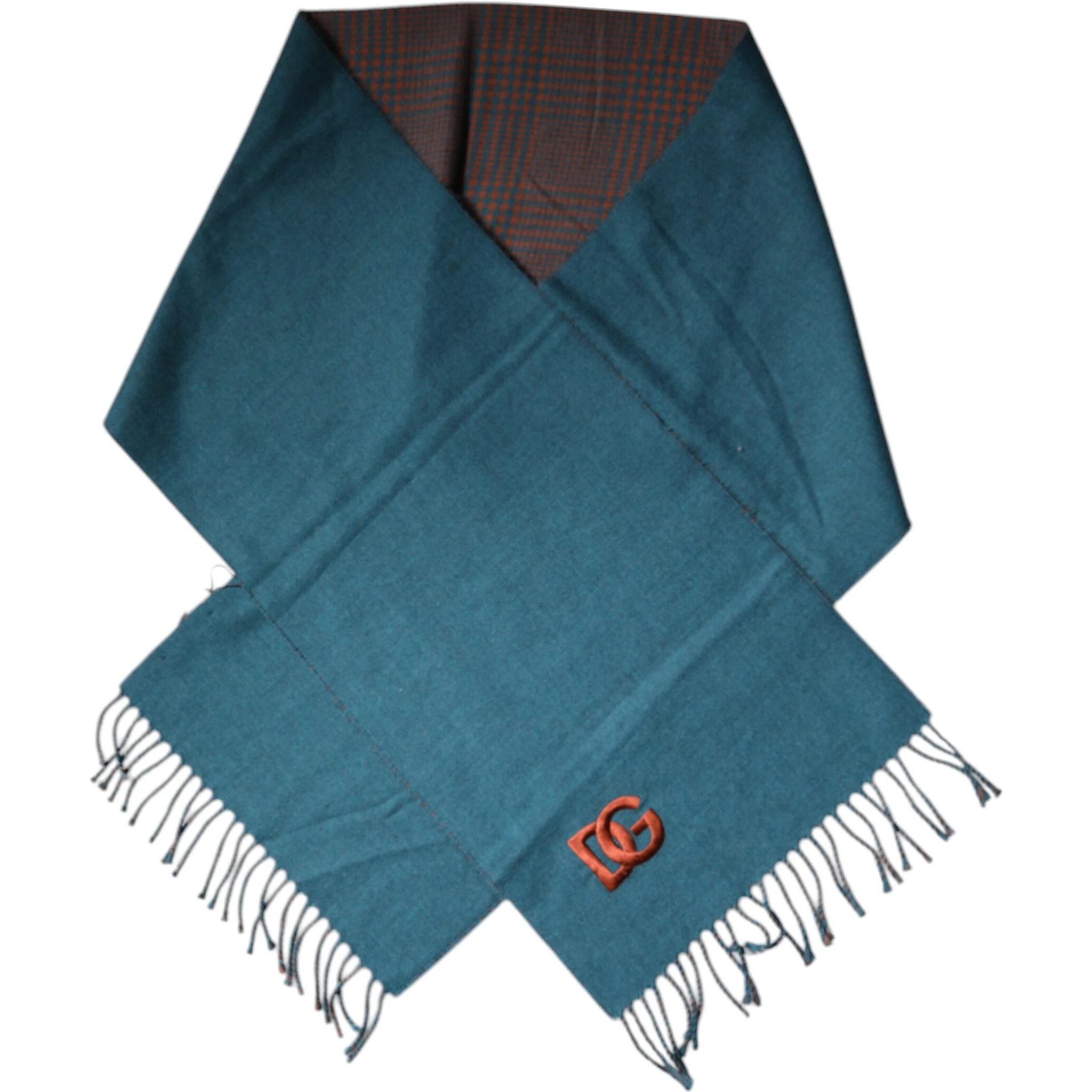 Blue Green Wool Fringes Wrap Shawl Scarf