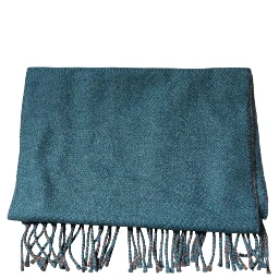 Blue Green Wool Fringes Wrap Shawl Scarf