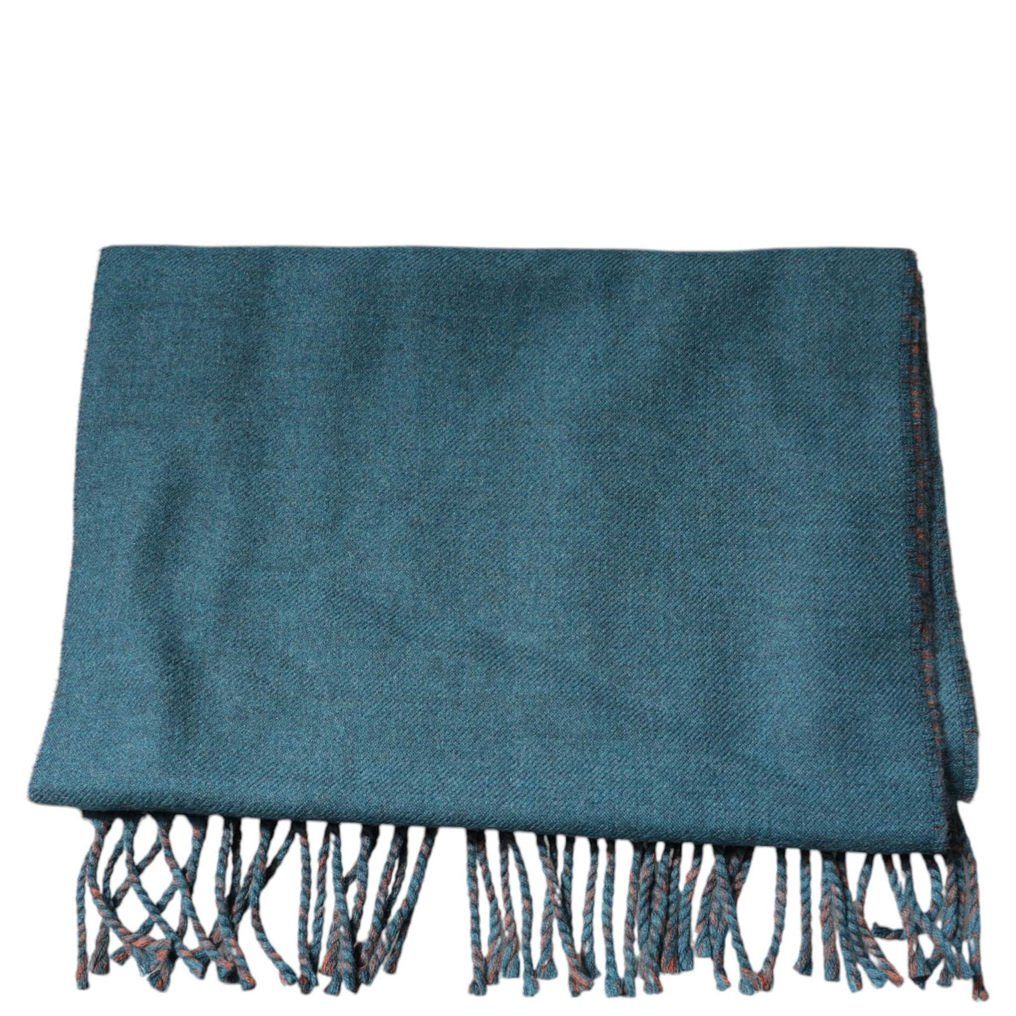 Blue Green Wool Fringes Wrap Shawl Scarf