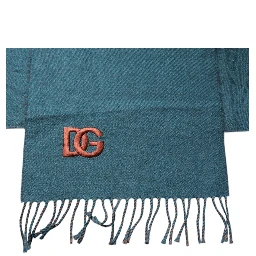 Blue Green Wool Fringes Wrap Shawl Scarf