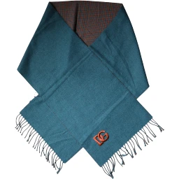 Blue Green Wool Fringes Wrap Shawl Scarf