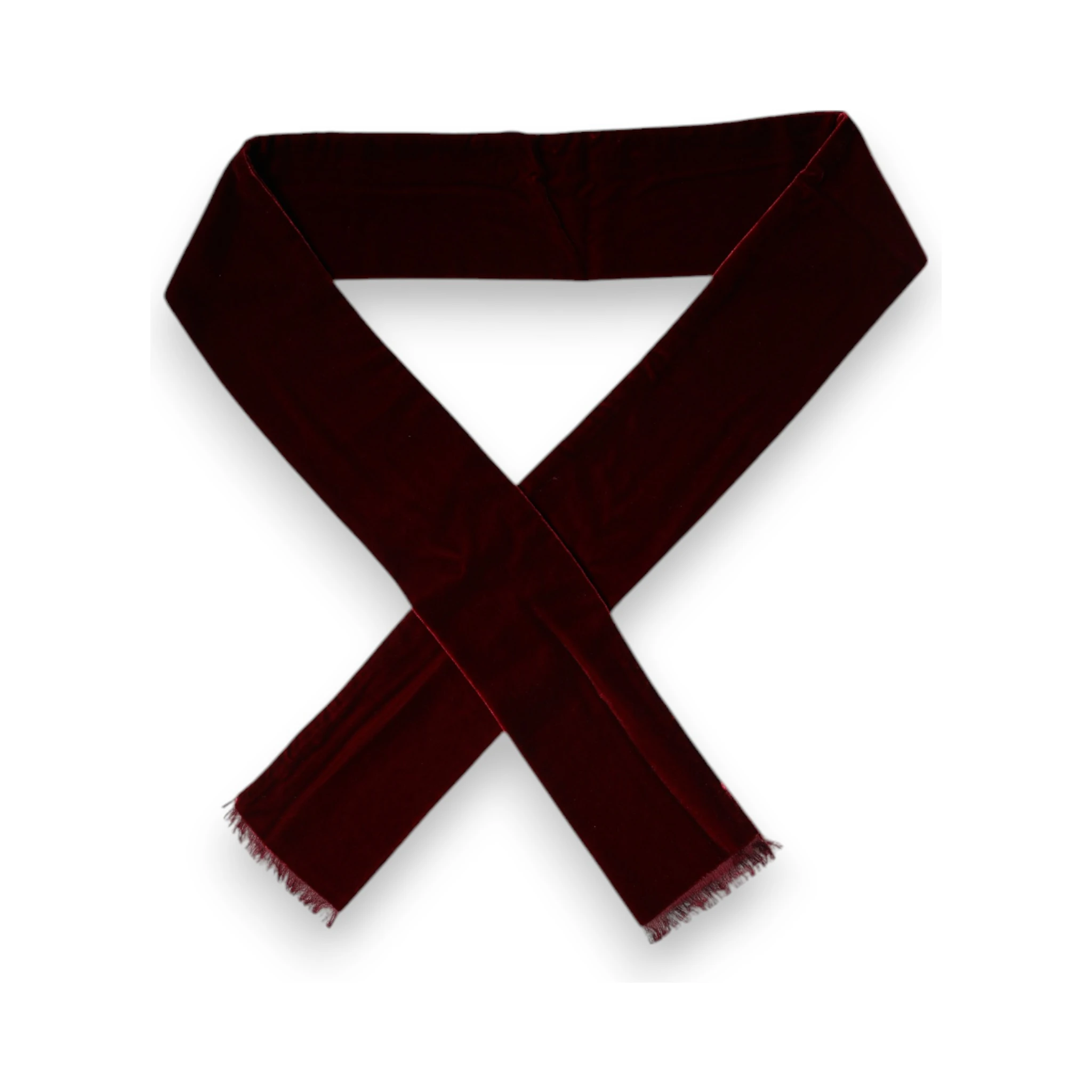 Maroon Silk Fringes Skinny Neck Wrap Scarf